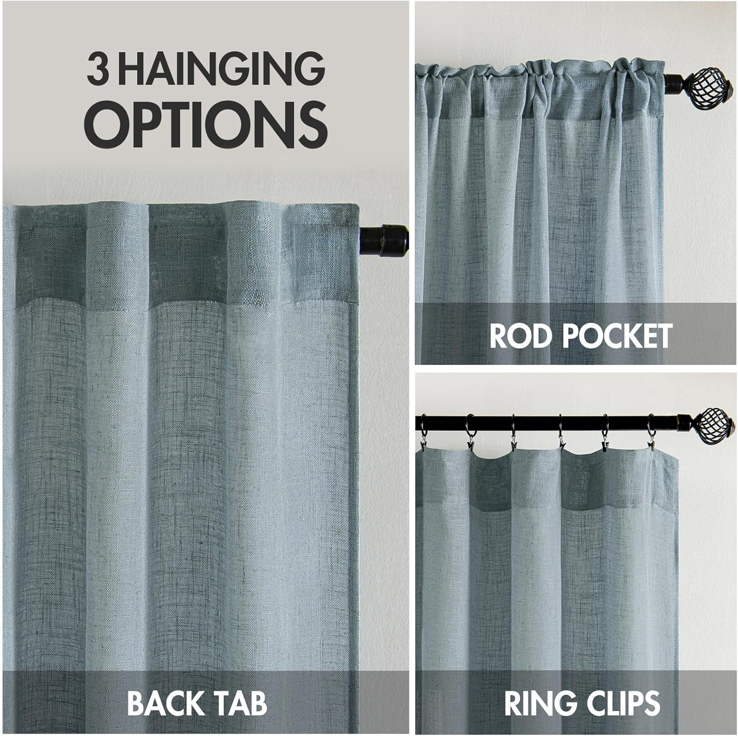 Premium MIULEE Dusty Blue Linen Curtains, Exclusive Bedroom and Living Room Wind...