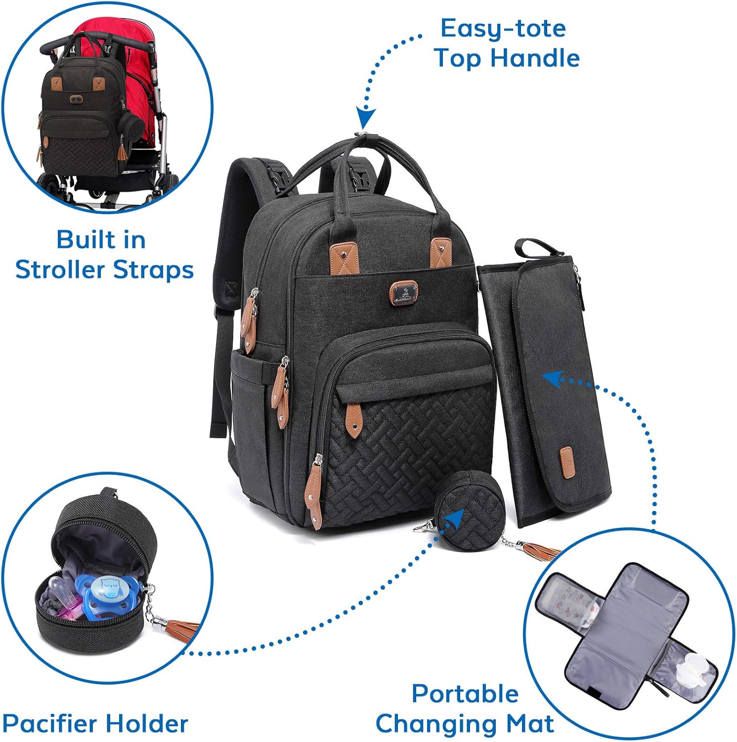Dikaslon Changing Bag Backpack, Large Nappy Back Pack Multifunction Baby Bags wi...