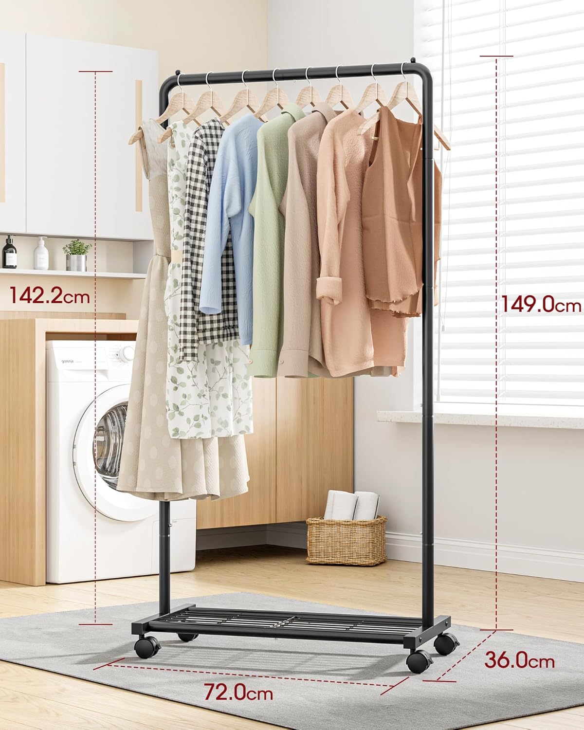 Sakugi Clothes Rail - Movable Clothes Rack with Bottom Shoes Shelf, Heavy-Duty C...