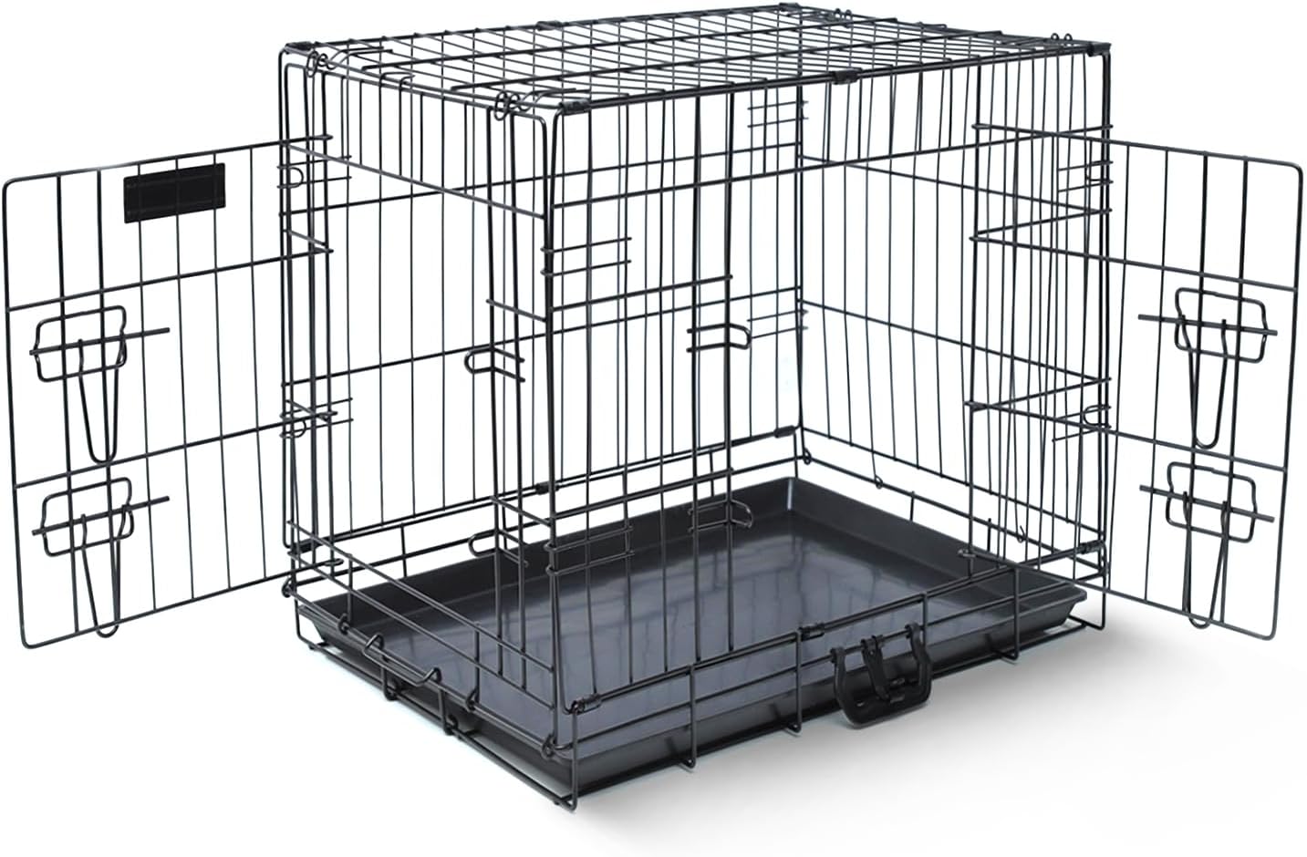 Furdreams 24-Inch Dog Cage Crate – Heavy Duty Black Metal Folding Crate with 2 D...