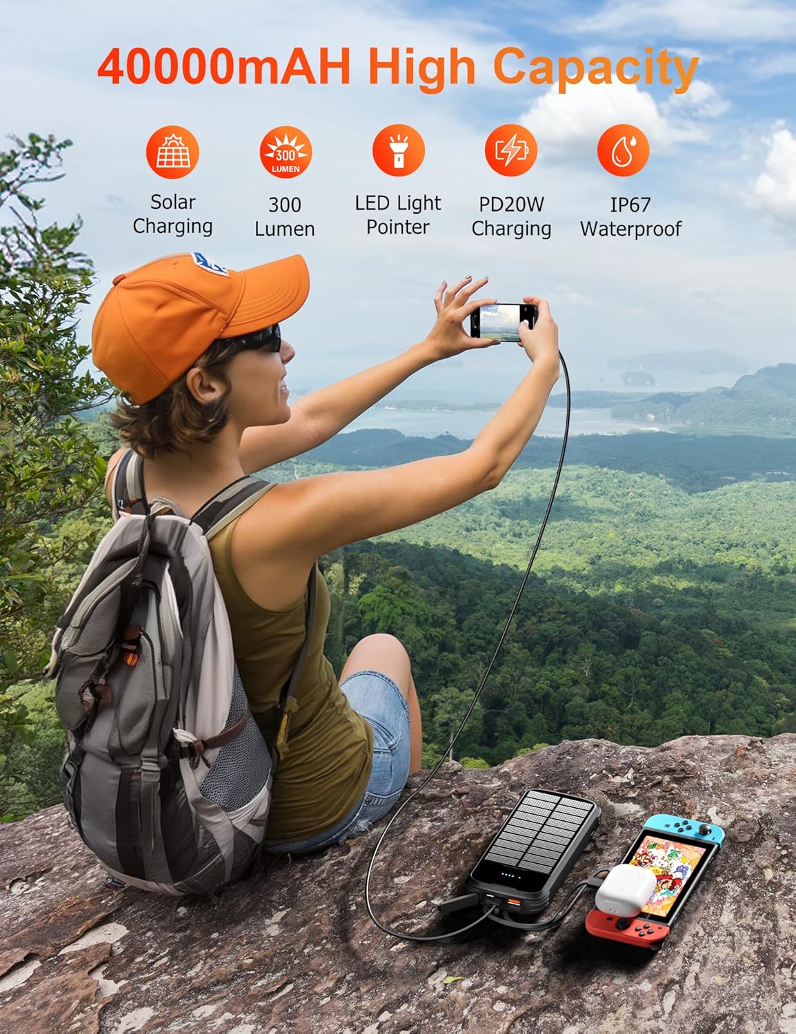MINRISE Solar Charger Power Bank, 40000mAh Portable Charger PD 20W Fast Charging...