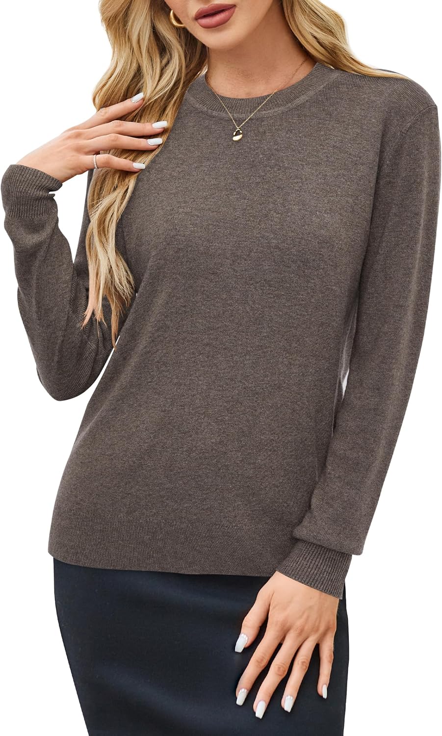 Arach&Cloz Women's Wool Blend Classic Crew Neck Casual Fall Sweaters Medium A-co...