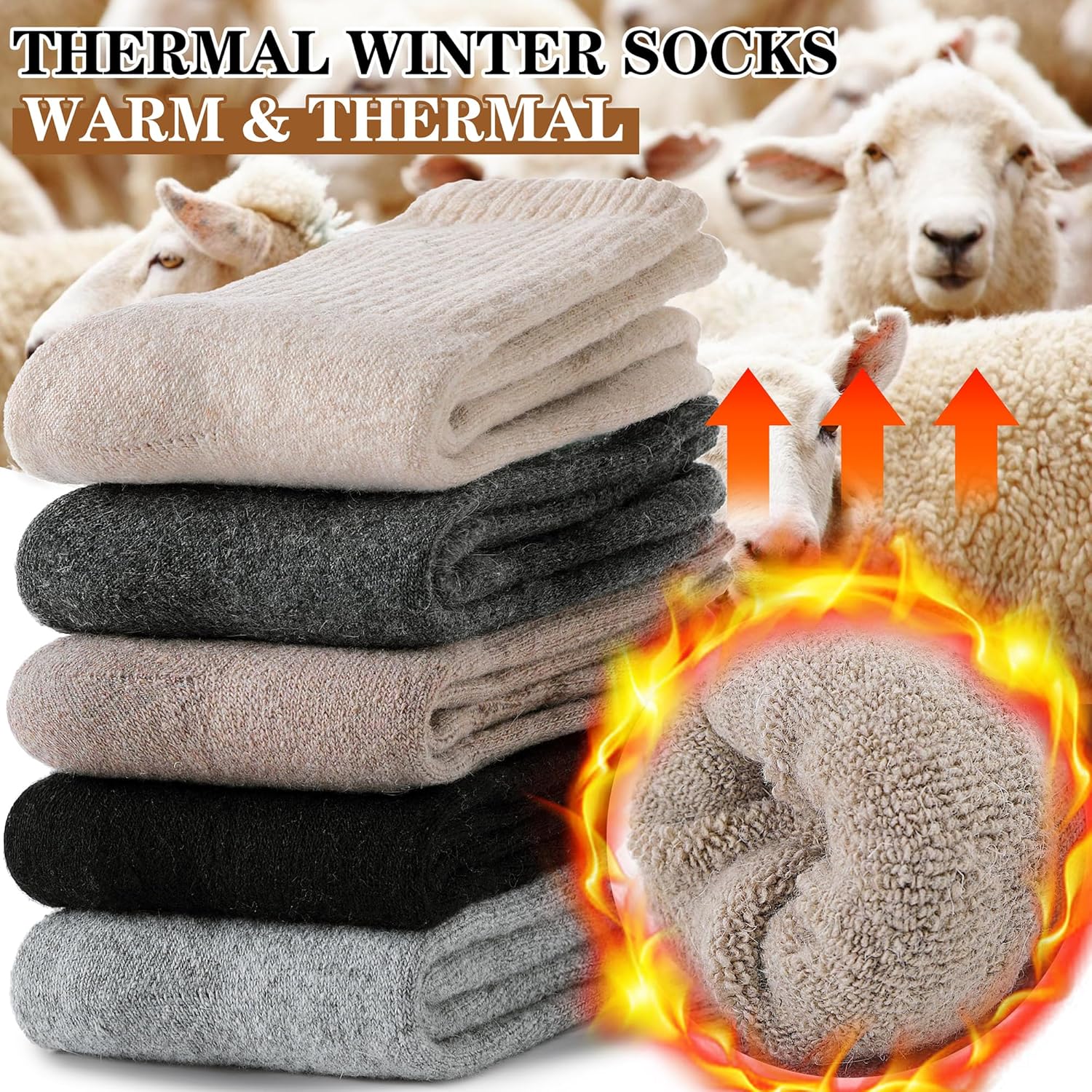 MOGGEI 5 Pairs Womens Merino Wool Socks Hiking Warm Winter Thick Thermal Crew Co...