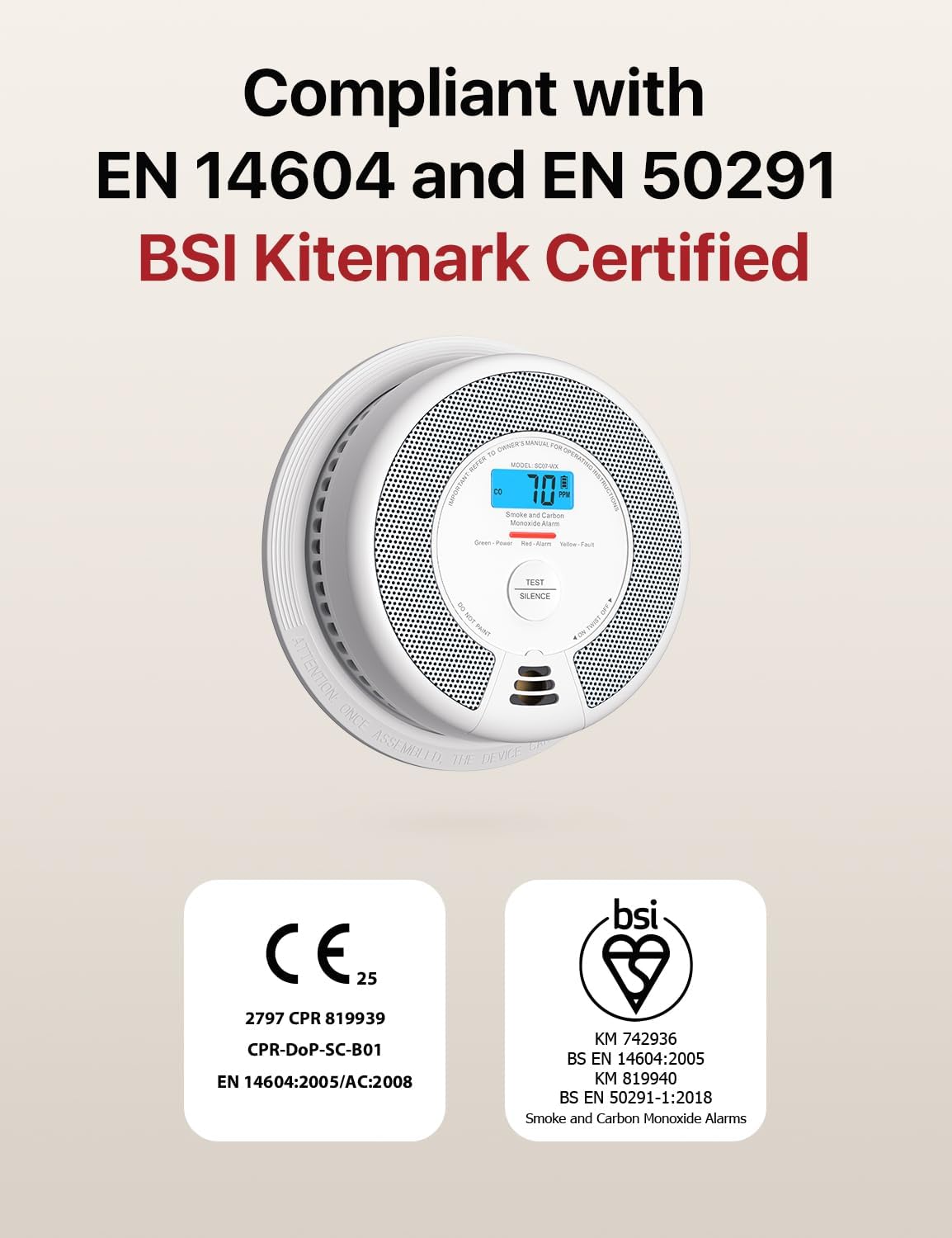 X-Sense Wi-Fi Combination Smoke Alarm and Carbon Monoxide Alarm with Replaceable...