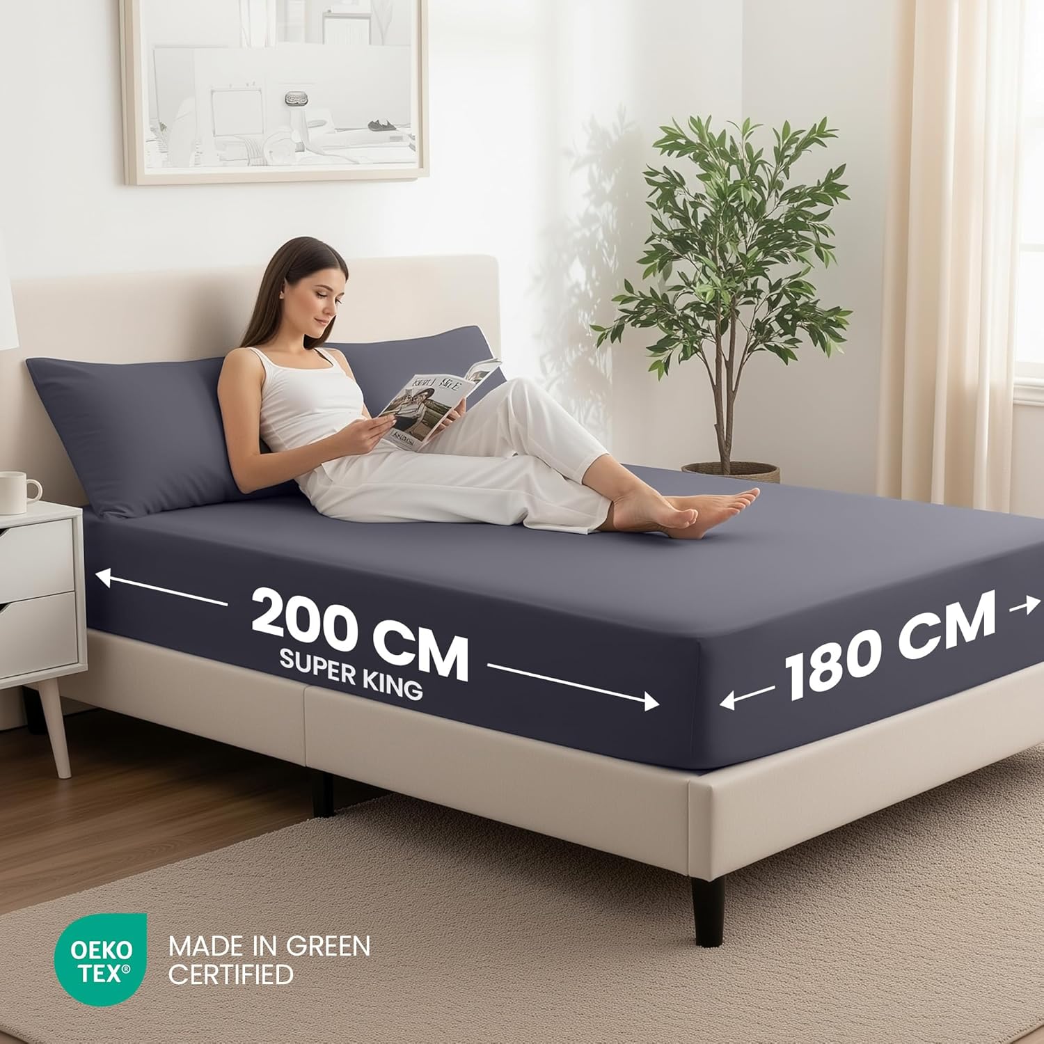 Utopia Bedding Fitted Sheet Super King (2 Pack), Grey - Deep Pocket 14 inch (35...