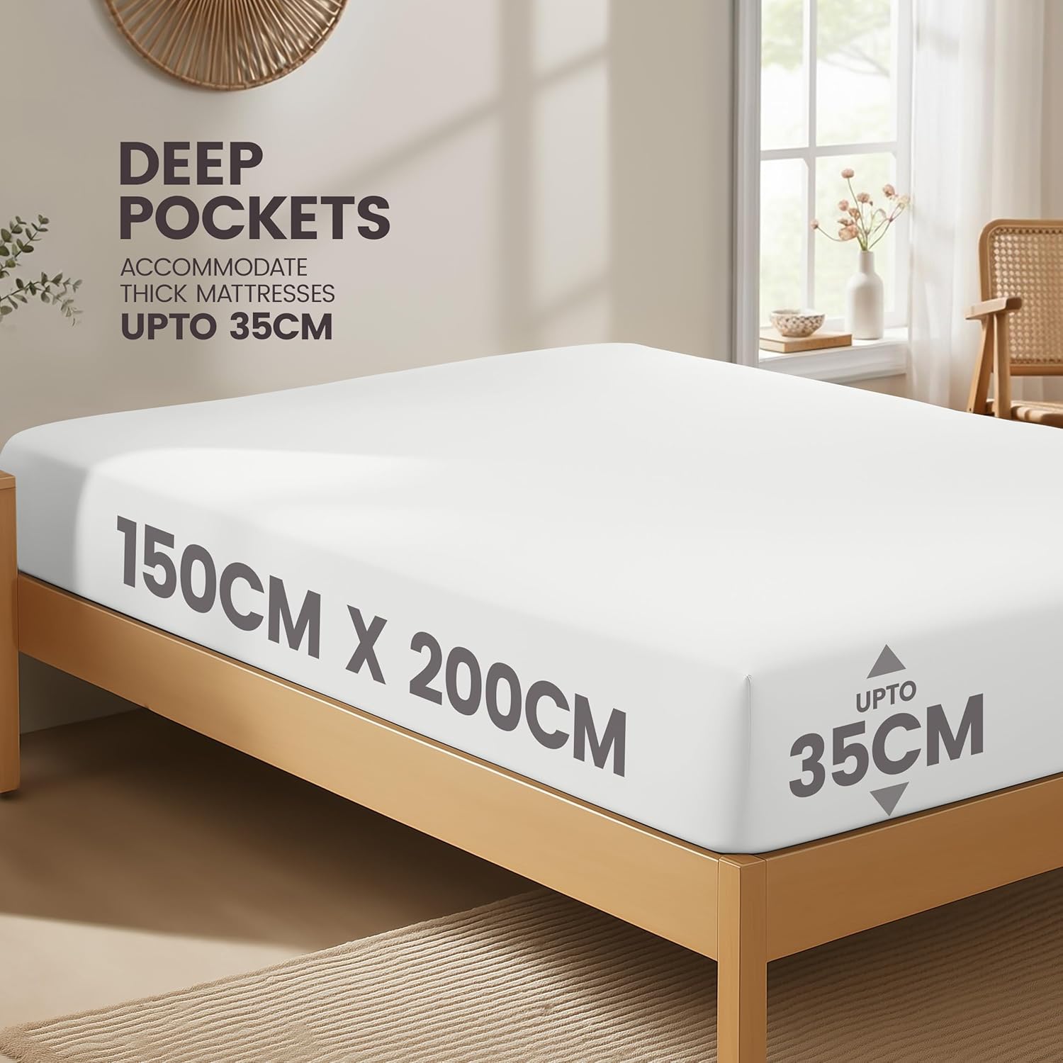 Utopia Bedding Fitted Sheet King, White - Deep Pocket 14 inch (35 cm) - Easy Car...