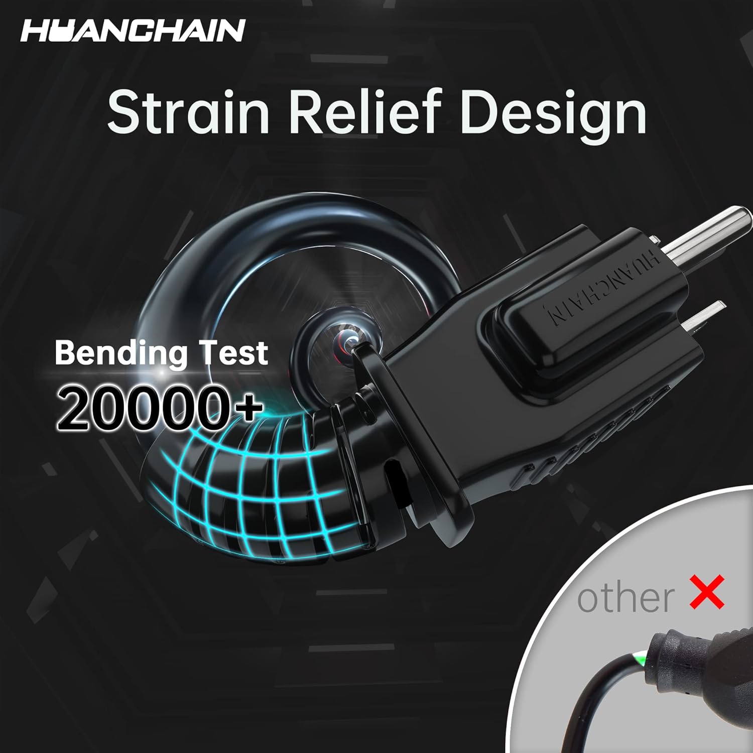 HUANCHAIN Indoor Outdoor Black Extension Cord 50 ft Waterproof, 16/3 Gauge Flexi...