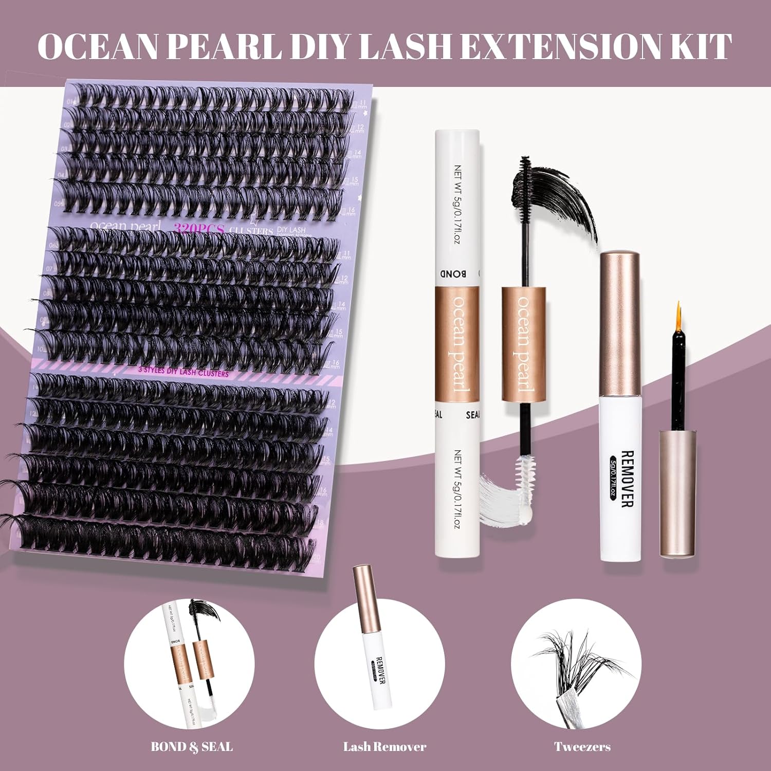 Ocean Pearl Cluster Lashes Kit 320PCS Individual Eyelashes 40D+50D+100D Eyelash...