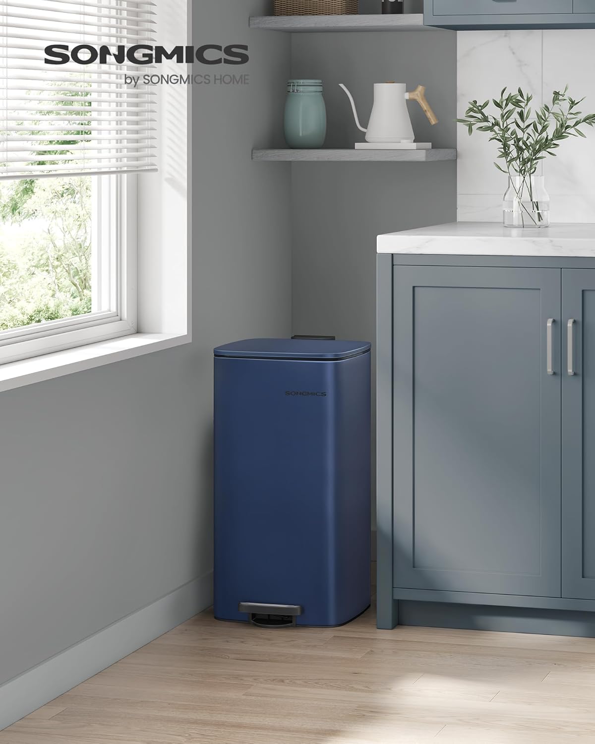 SONGMICS Kitchen Bin, 8-Gallon (30 L) Trash Bin, Steel Pedal Bin, with Inner Buc...