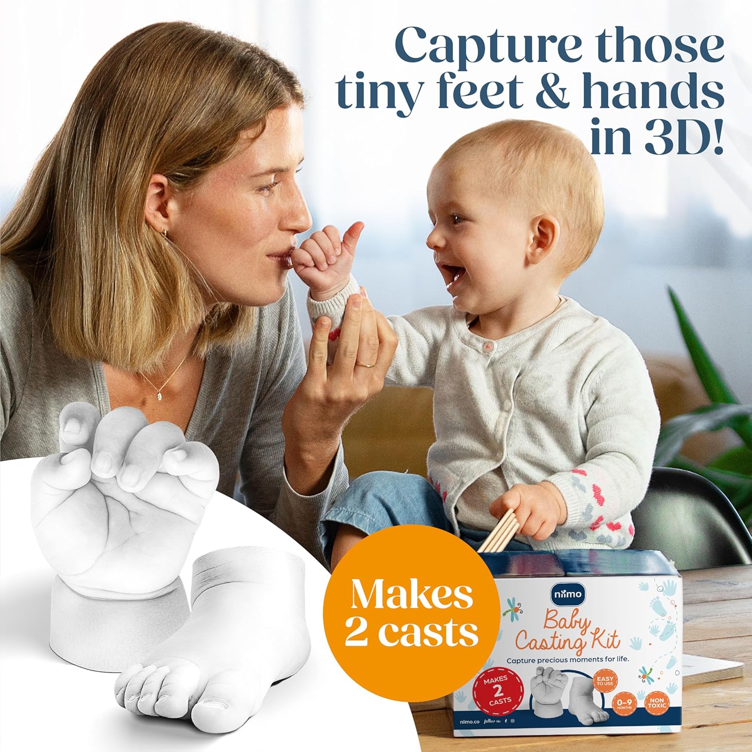 Niimo® 3D Baby Casting Kit - Skin-Safe & Non-Toxic Baby Hand and Foot Casting Ki...