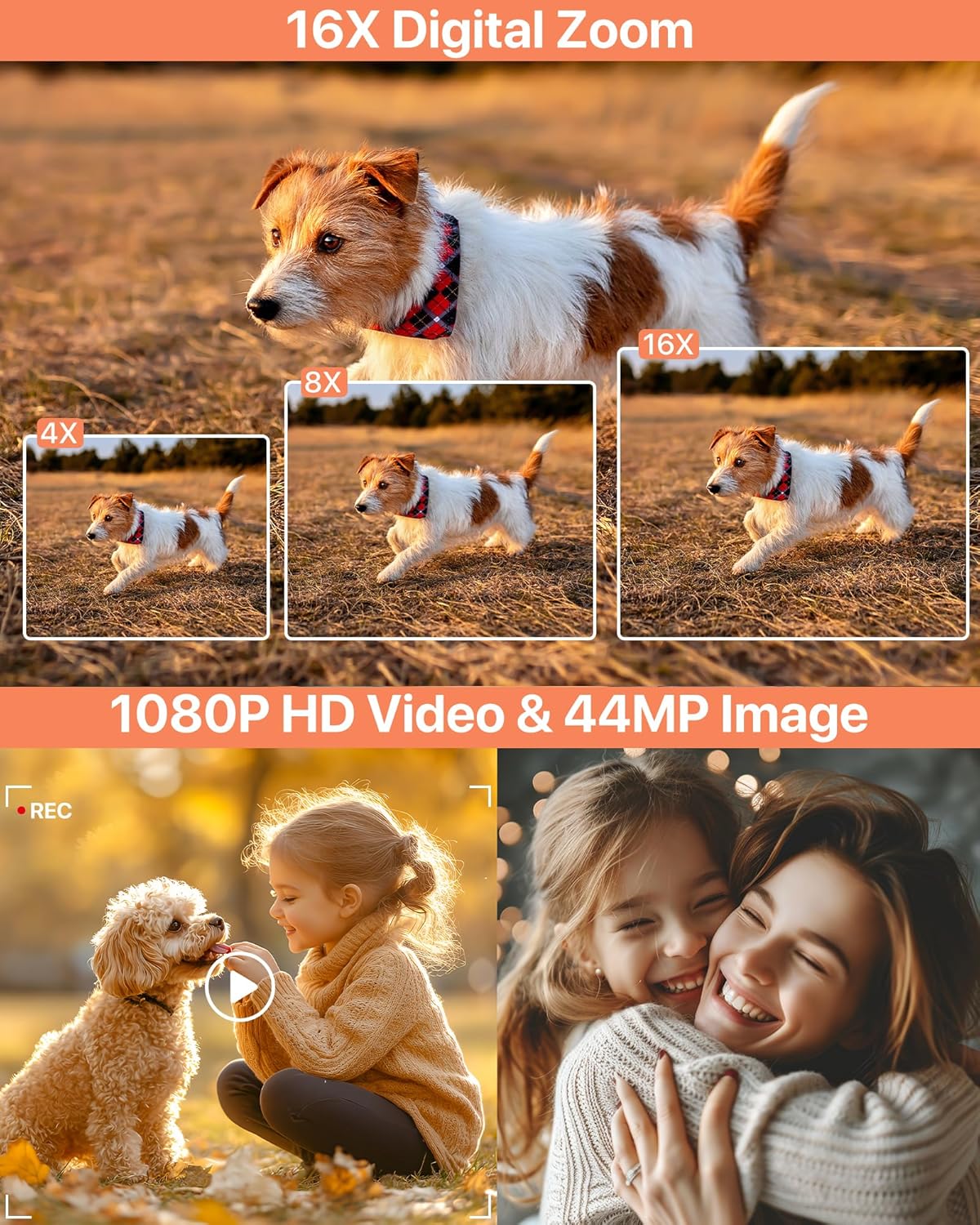 Digital Camera 1080P, 44MP FHD Compact Digital Camera, 16X Digital Zoom Portable...