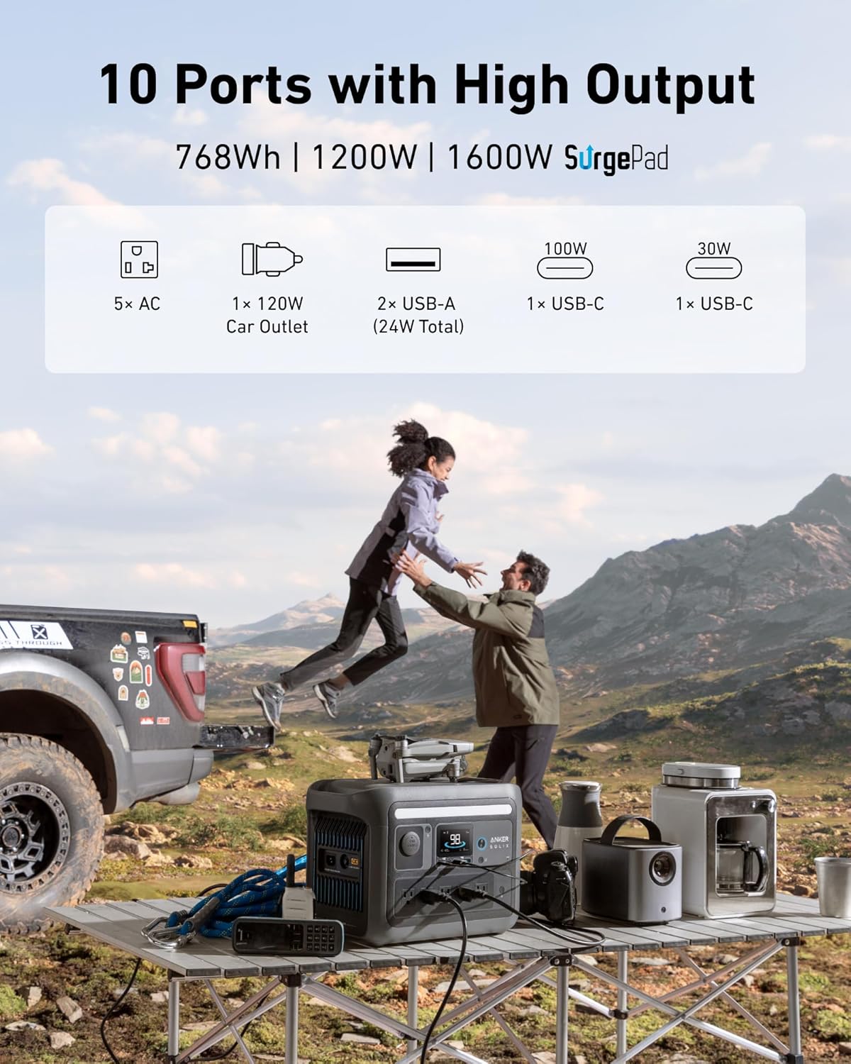 Anker SOLIX C800 Portable Power Station, 1200W (Peak 1600W) Solar Generator, Ful...