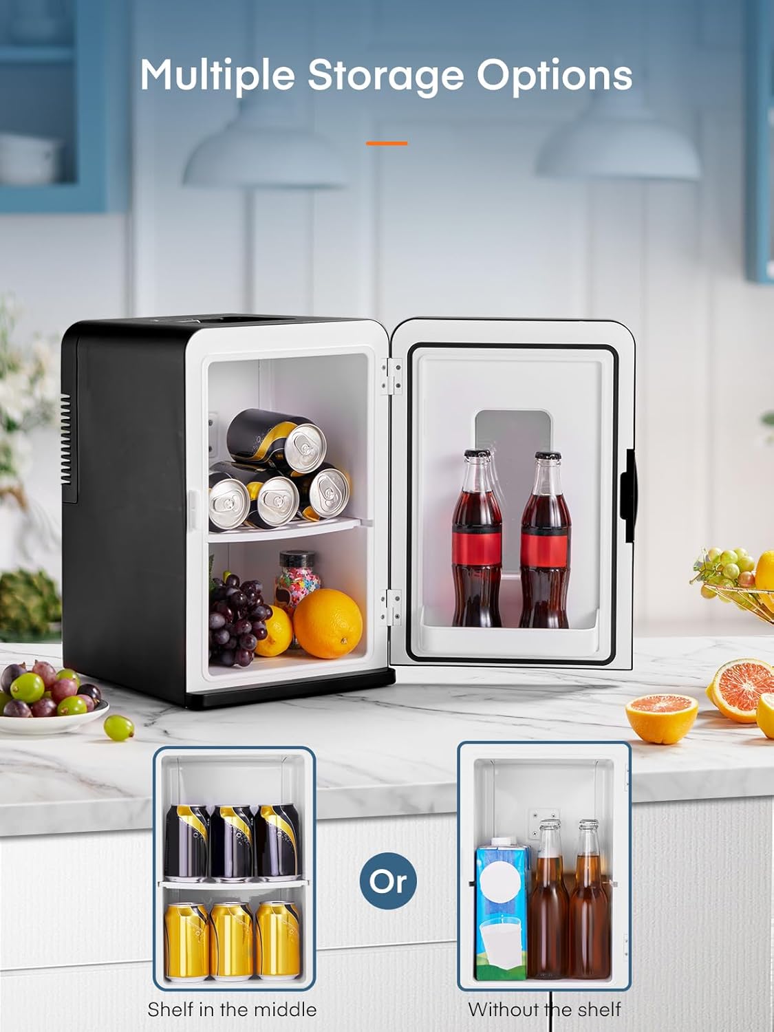 Mini Fridge for Bedrooms, 15 Liter /21 Cans Portable Small Fridge, AC+DC Power C...