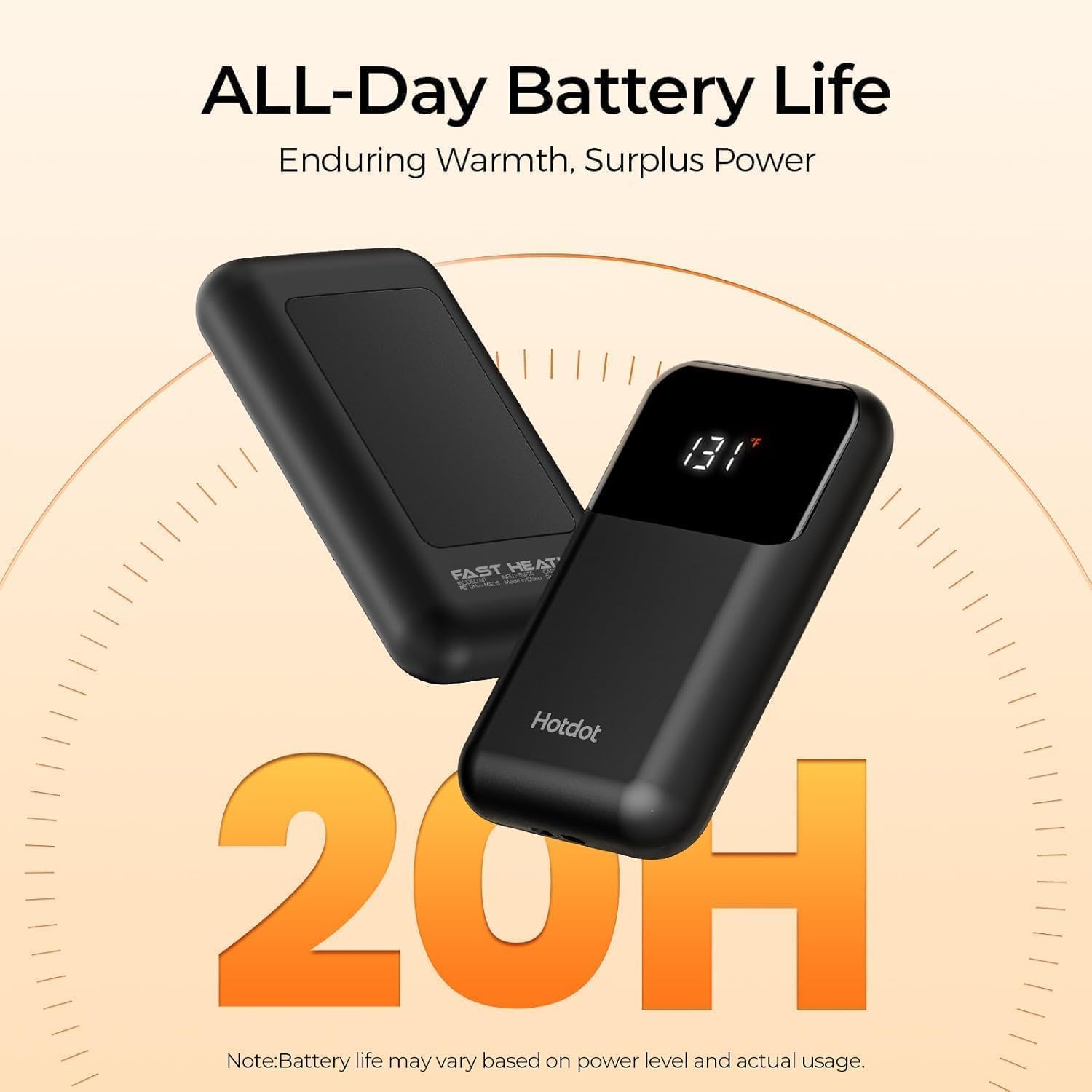 Hotdot Hand Warmers Rechargeable, Heat Levels (104–131°F), Real-Time Temp & Batt...