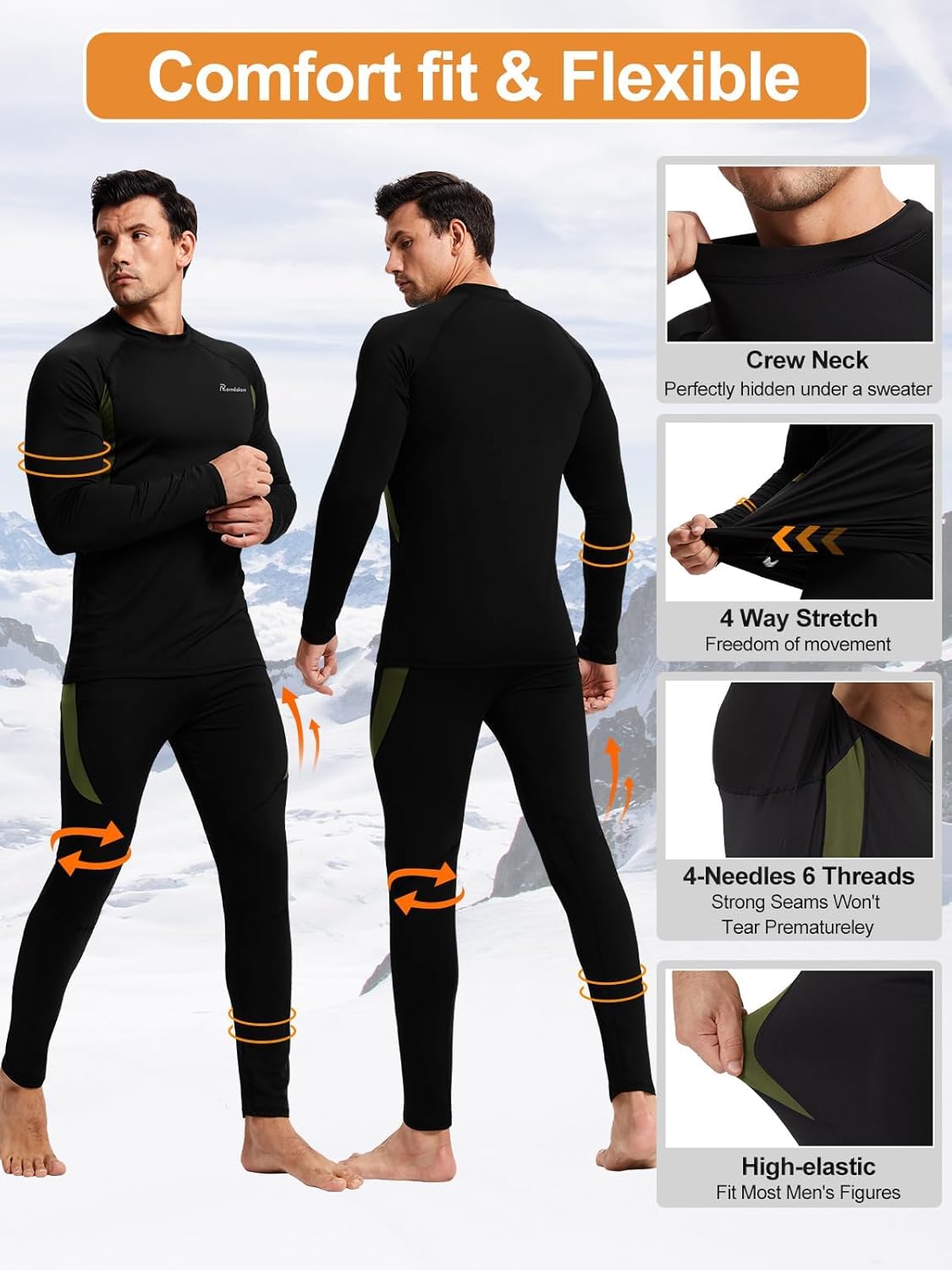 romision Thermal Underwear for Men Long Johns Fleece Lined Hunting Gear Bottom T...