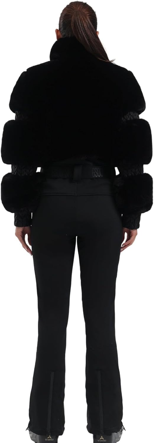 GSOU SNOW Women Ski Suit One Piece Snowsuit Snowboard Faux Fur Collar Slim Jumps...