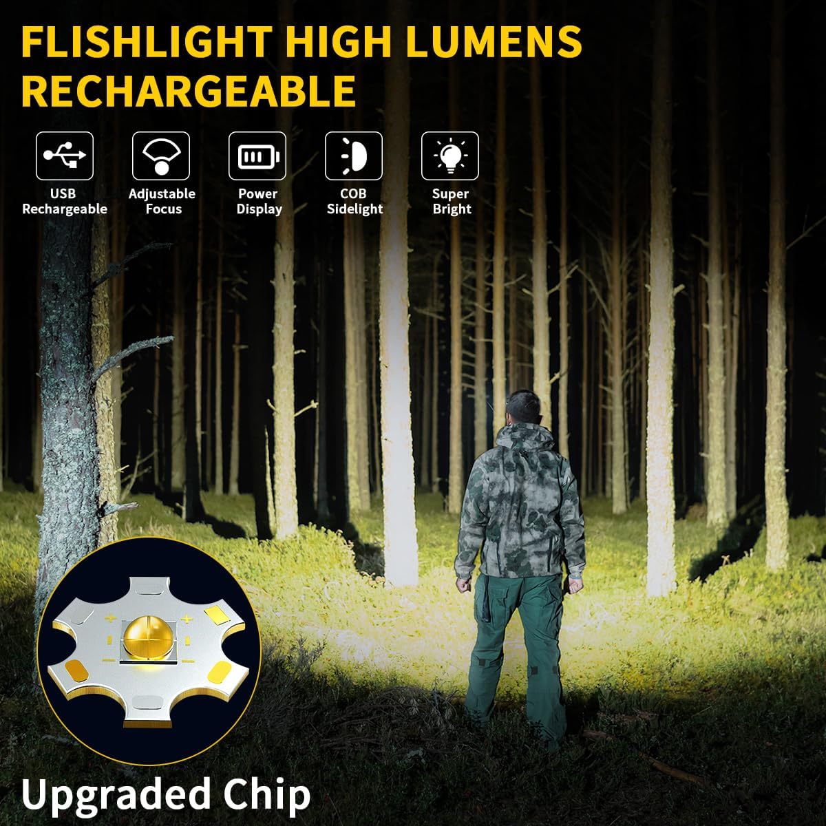 Great Rechargeable Flashlights, Super Bright High Lumens Flashlight, Adjustable...