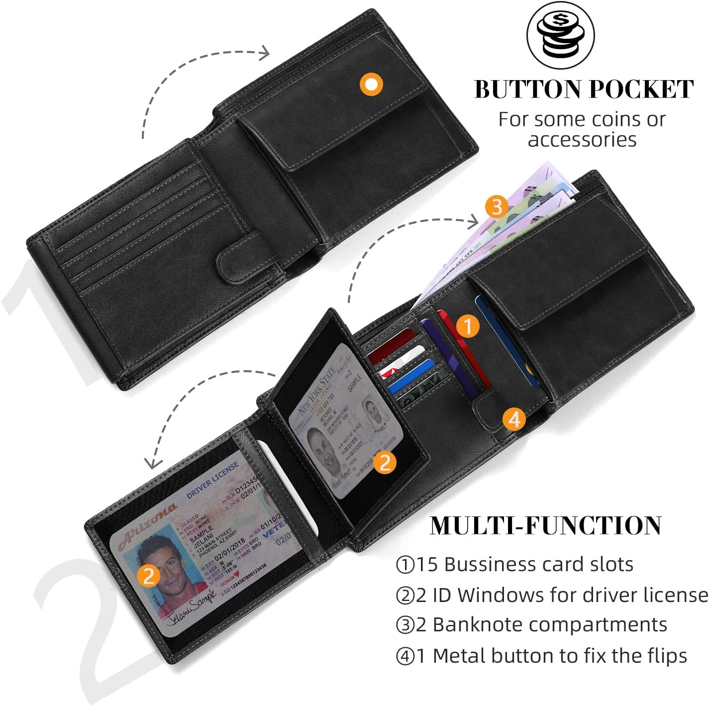 HOCRES® Wallets for Mens Muti-Functional RFID Blocking Leather Slim Wallet with...