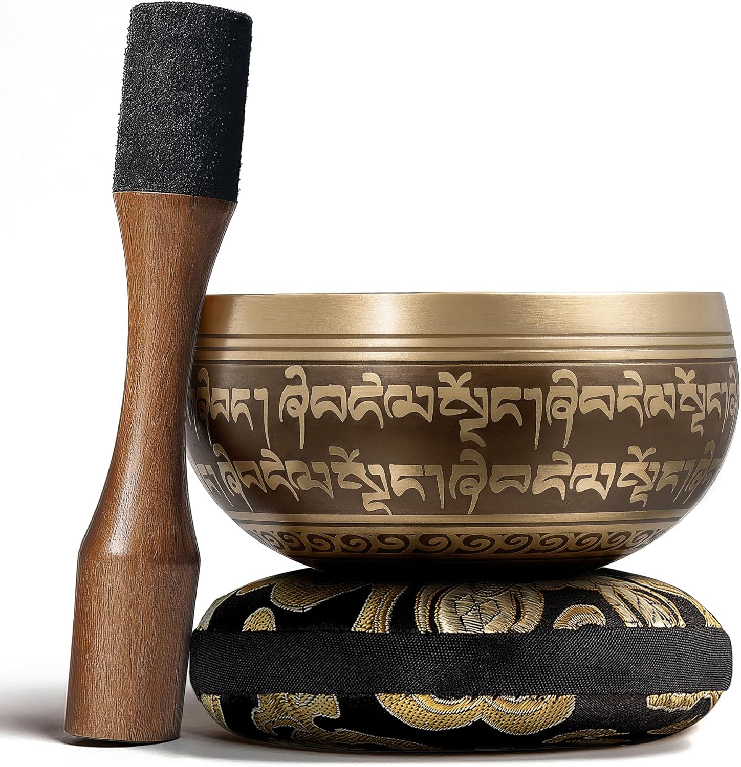 Handmade Tibetan Etched Singing Bowl Set – Sound Bowl & Meditation Bowl with Cus...