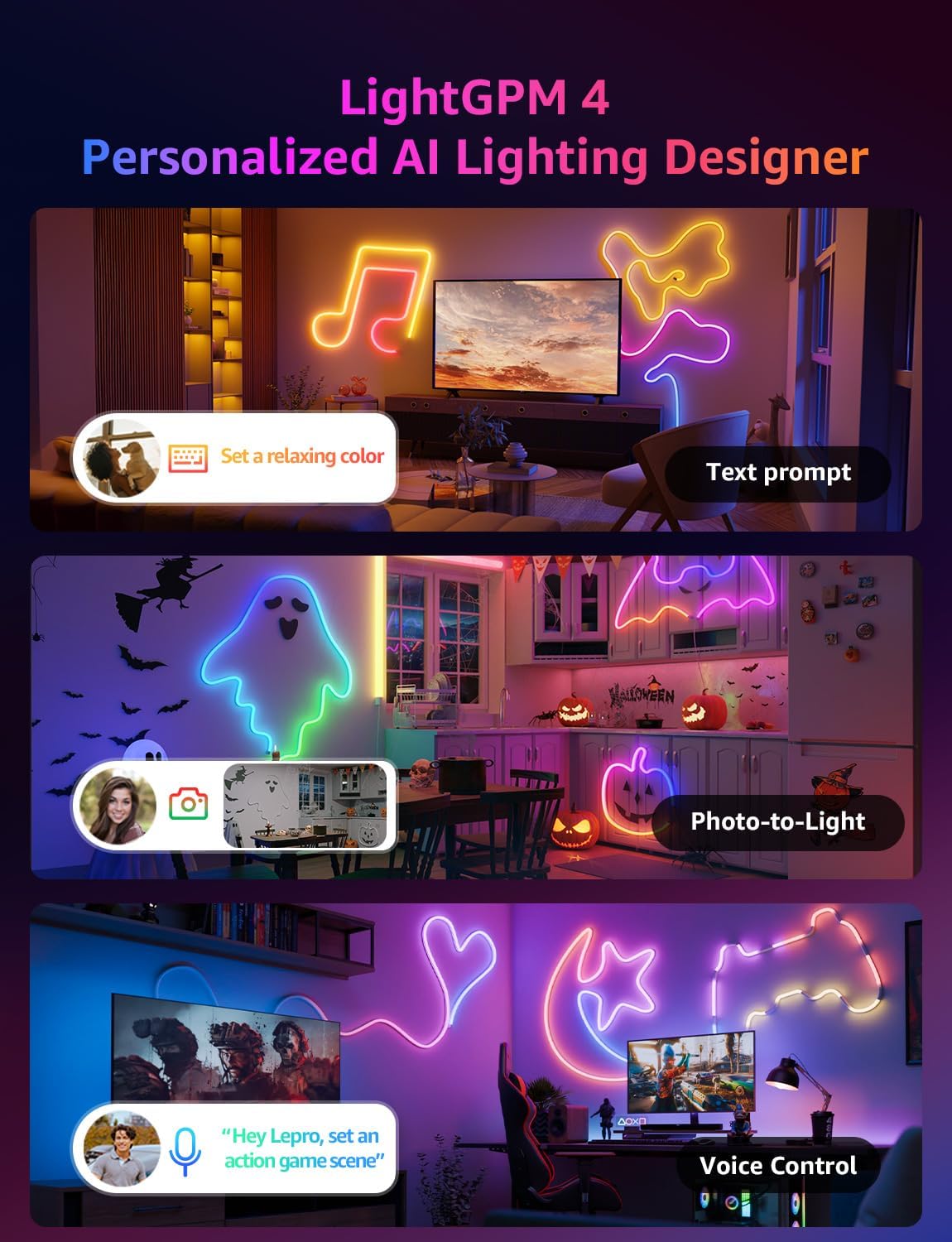 Lepro N1 AI Smart Neon Rope Light 10M RGB+IC, Works with Alexa & Google Assistan...