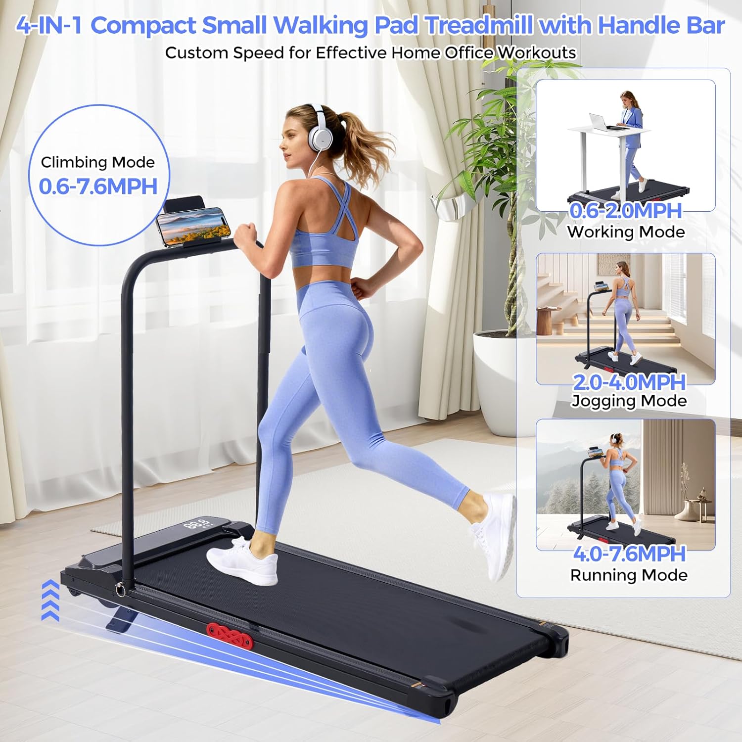 KASSADIN Walking Pad with Handle Bar, 2026 Upgrade Portable Small Treadmill with...
