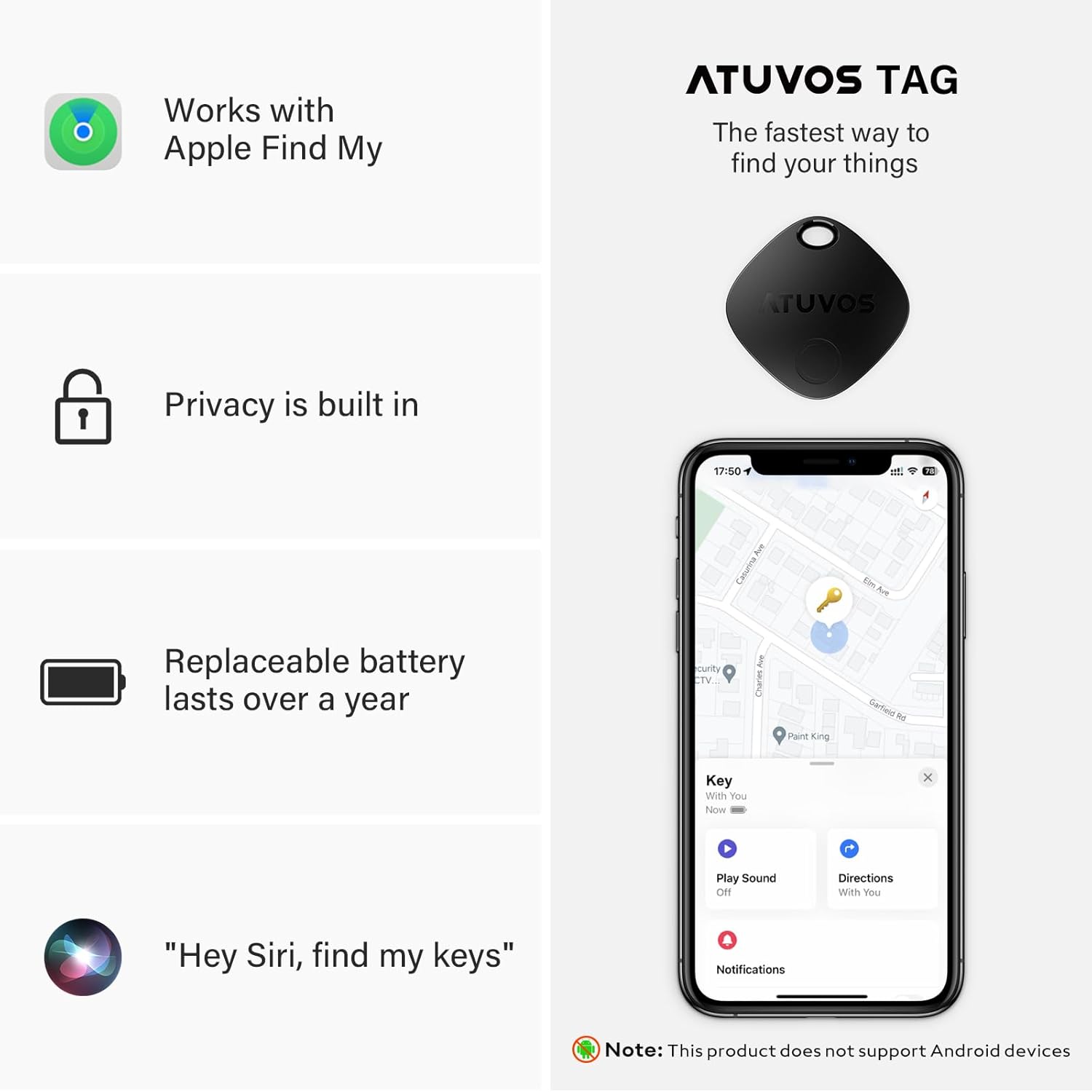ATUVOS Air Tags - 4 Pack,Tracker Bluetooth Item Finder, Compatible with Apple Fi...