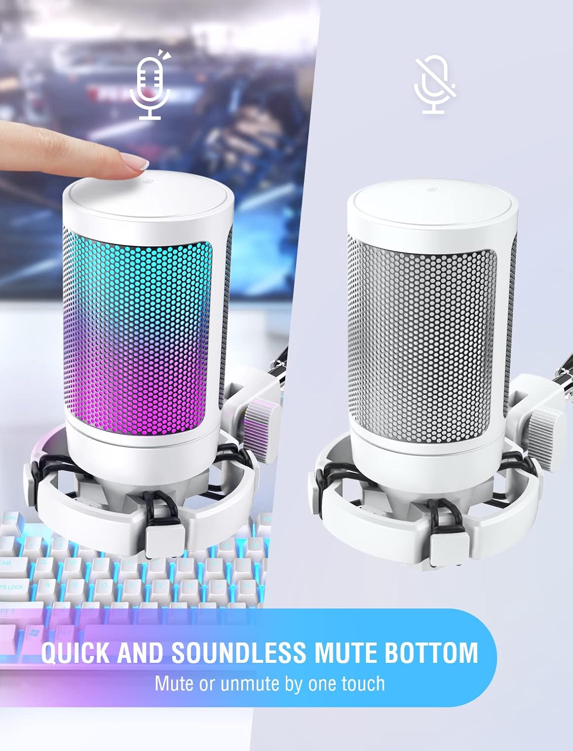 FIFINE USB Microphone for Gaming Streaming, PC Computer Desktop RGB Mic with Con...