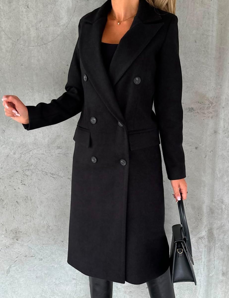 Stylish IDEALSANXUN Womens Long Wool Coat, Elegant Double Breasted Trench Coat f...