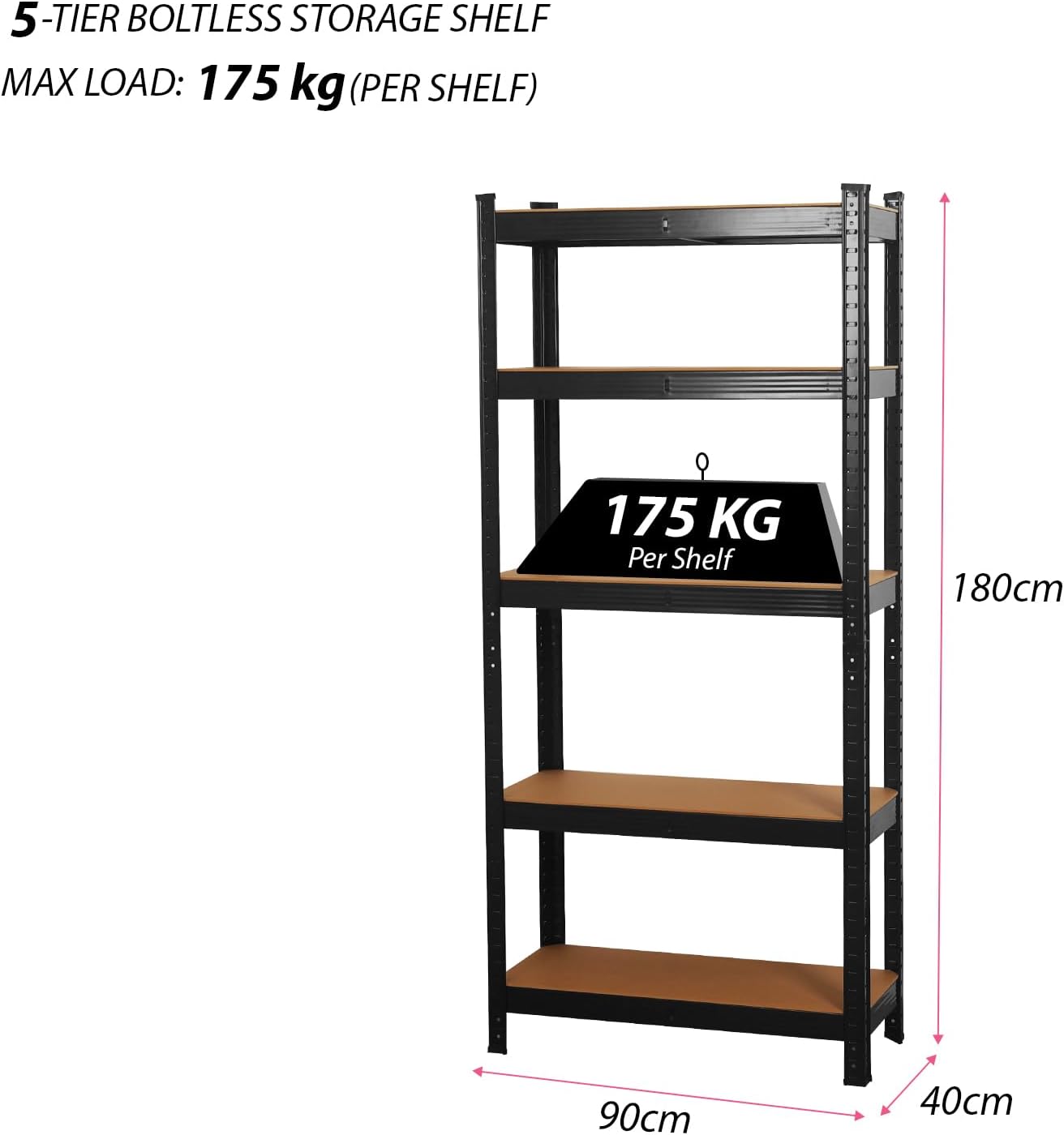shine planet 5 Tier Garage Shelves Metal Storage Shelving Heavy Duty Shed Storag...