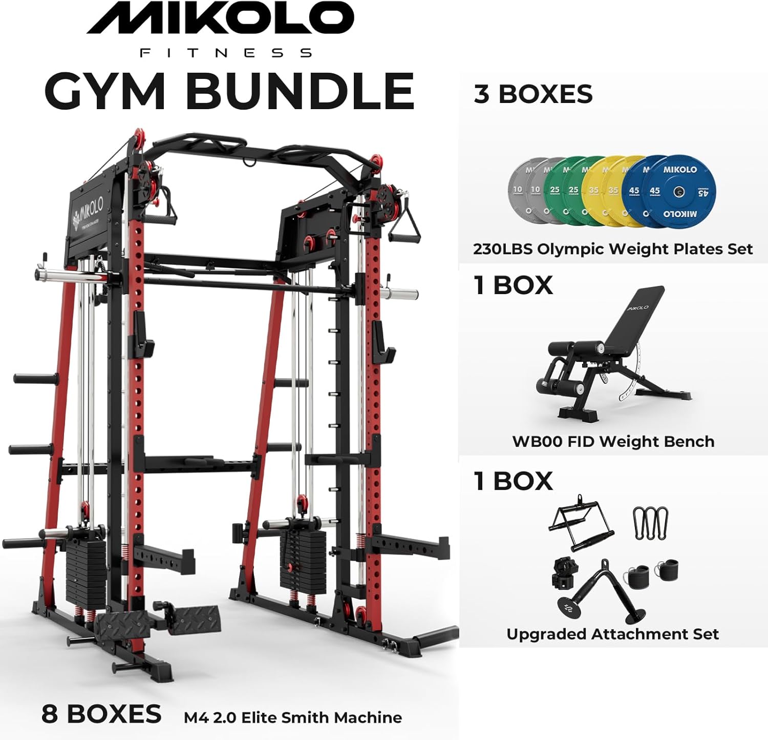 Mikolo Smith Machine, High-Quality Squat Rack with 2200lbs Capacity, Special Exe...