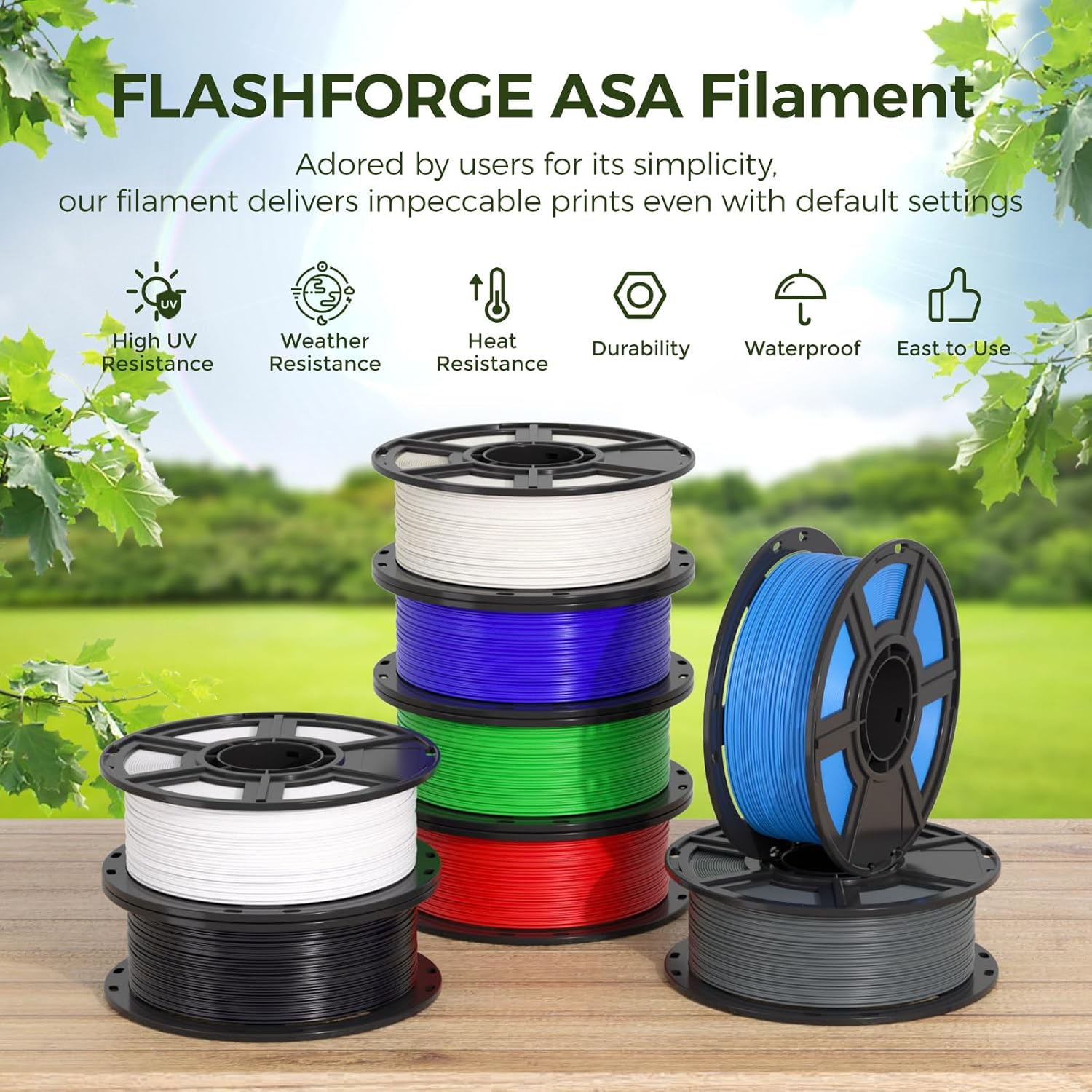 Flashforge ASA Filament, High-Quality Filament with 1.75mm 1kg Spool, Special Fi...