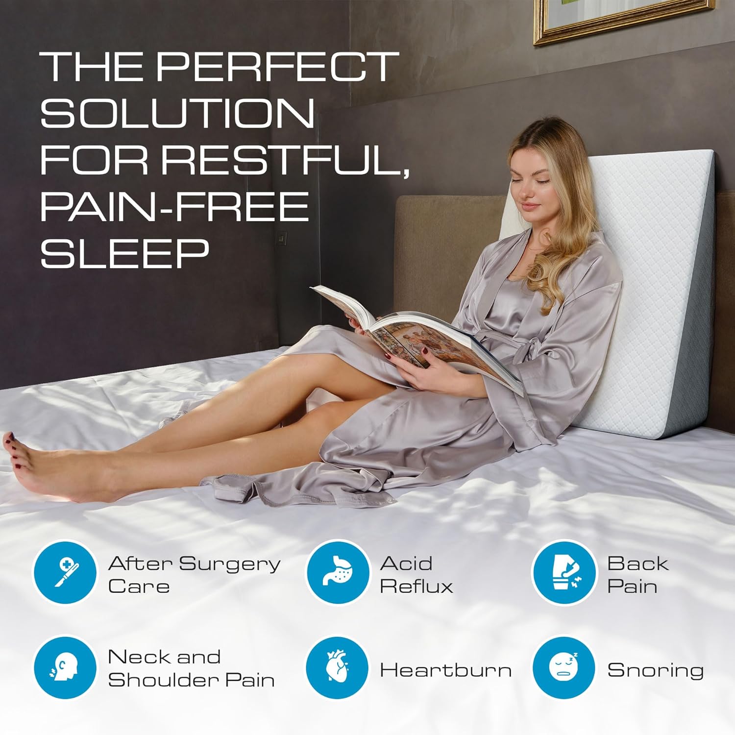 Kolbs Bed Wedge Pillow Chic Jacquard Cover for Sleeping and Acid Reflux, Heartbu...