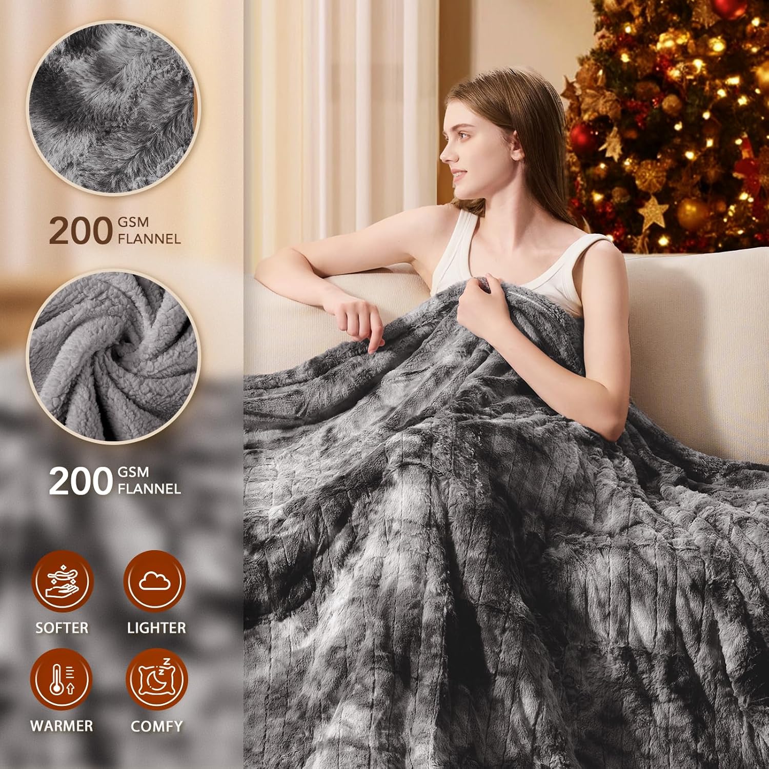 Homemate Heated Blanket Electric Throw - 50"x60" Heating Blanket Throw 1/2/4/6/8...
