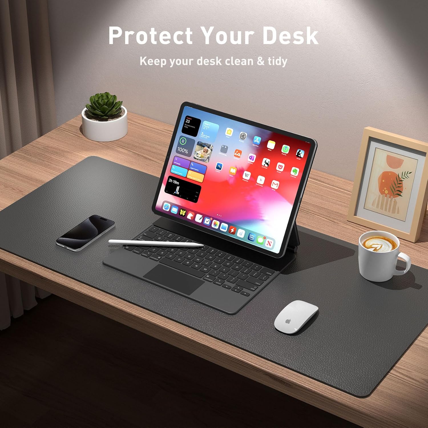 Leather Desk Pad, Mouse Pad, Office Blotting Desk Blotting PU Leather Non-Slip L...
