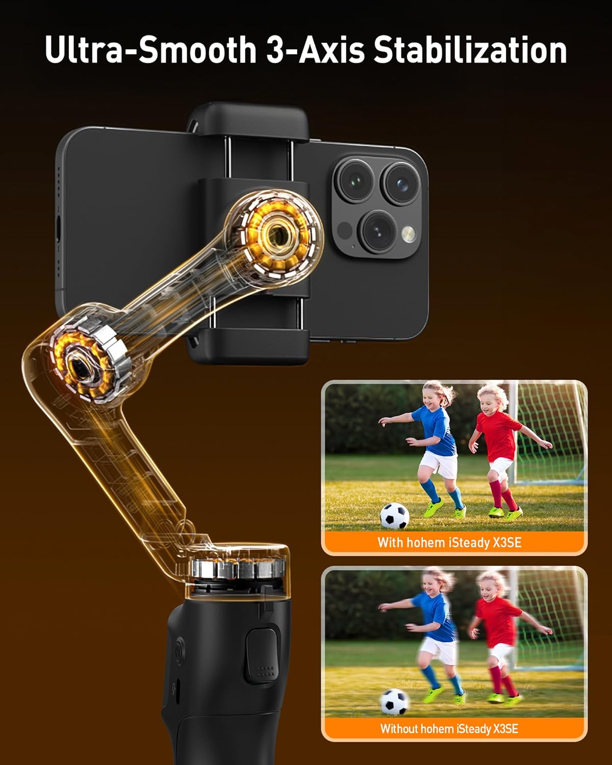 hohem iSteady X3 SE Gimbal Stabilizer for iPhone, 3-Axis Phone Gimbal, Detachabl...