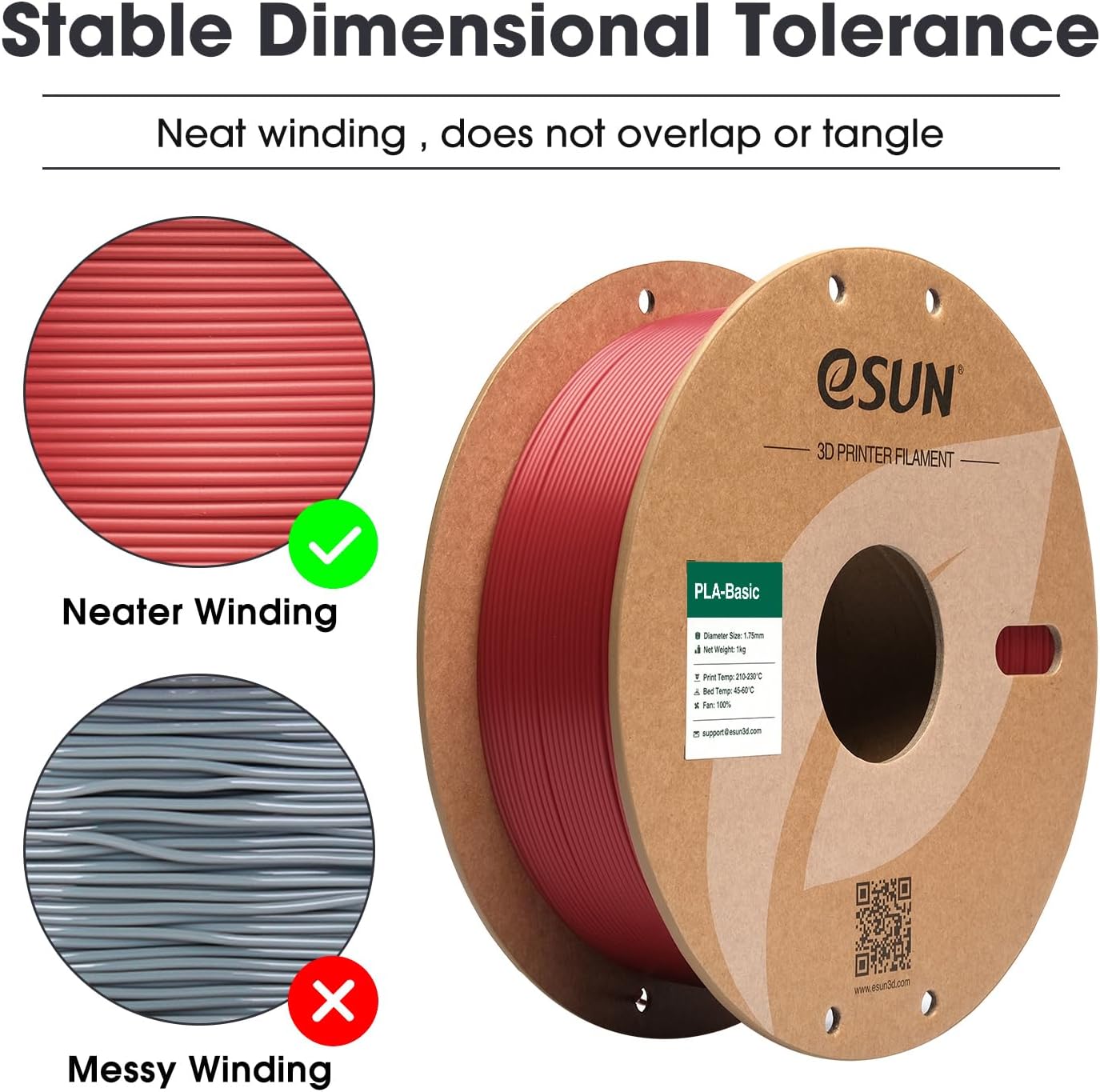 eSUN PLA Filament 1.75mm, PLA Basic Dimensional Accuracy +/- 0.05mm, 1KG Spool (...