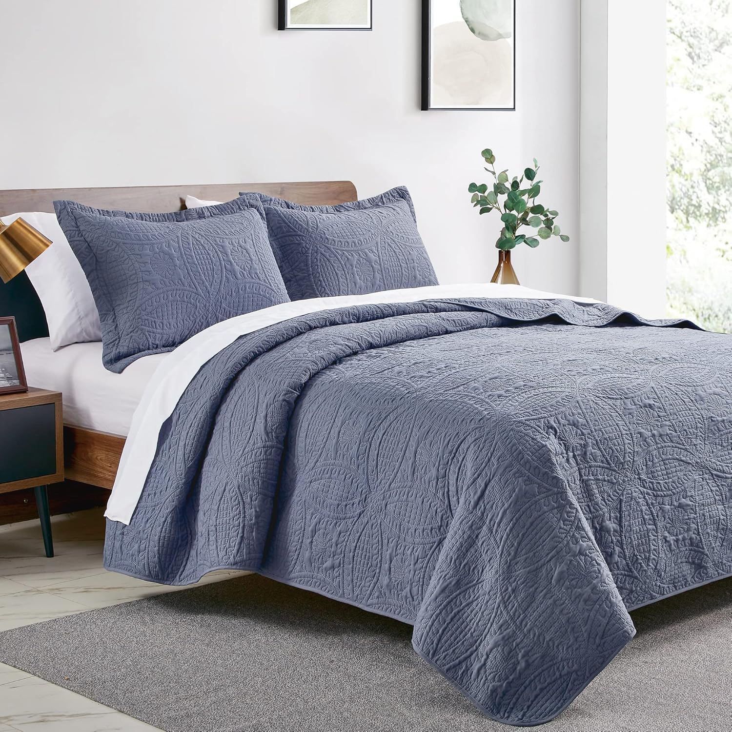 Love's cabin King Size Quilt Set Blue Bedspreads -...