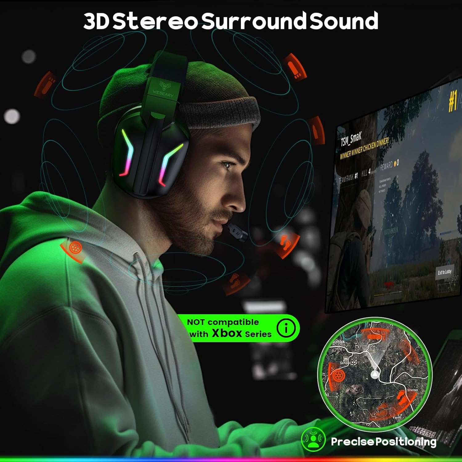 WESEARY Wireless Gaming Headset for PS5, PS4, PC, Switch, Mac – Dual-Mode 2.4GHz...