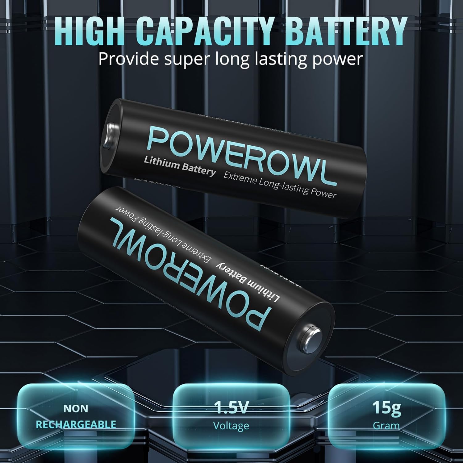 POWEROWL - Lithium AA Battery, 12 Pack Double A Lithium Batteries 1.5V (Not Rech...