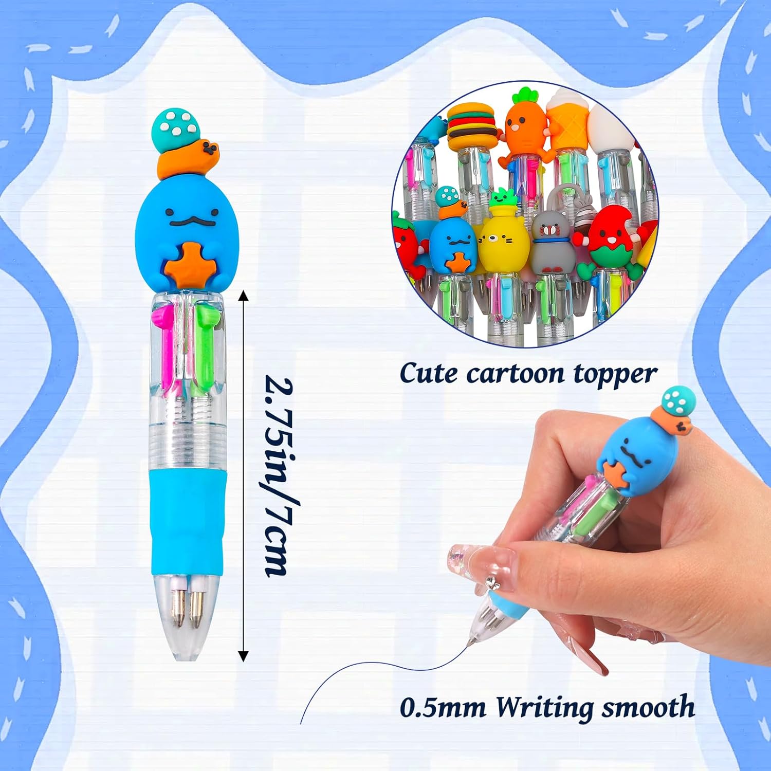CZWZ 20Pcs Mini Multicolor Pens in One 4-in-1 Cute Pens Bulk for Kids, Fun Kawai...