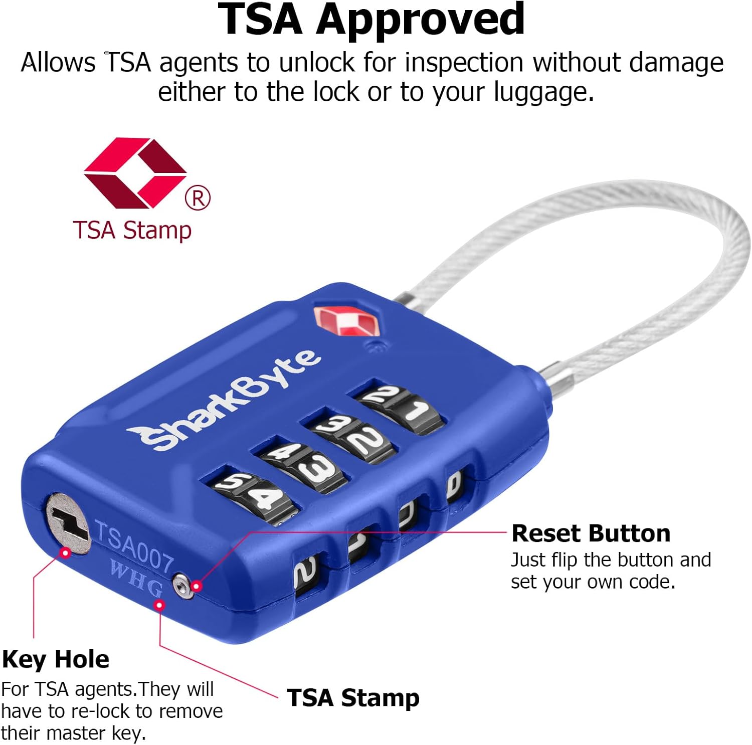 Premium SharkByte TSA Approved Suitcase Locks, Exceptional 4-Dial Security Trave...