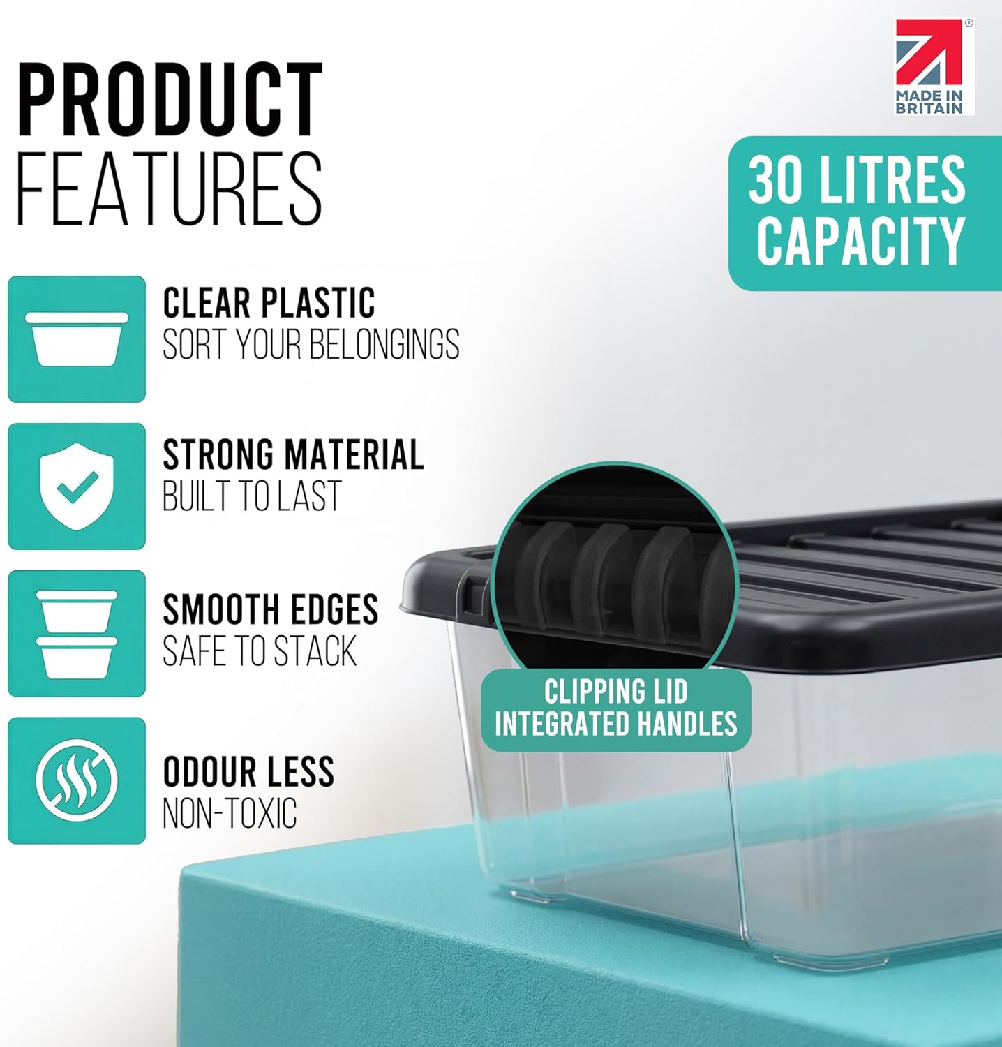 KLASS 4 x 30 Litre Underbed Storage Boxes with Lids Set of 4, Clear Multipurpose...