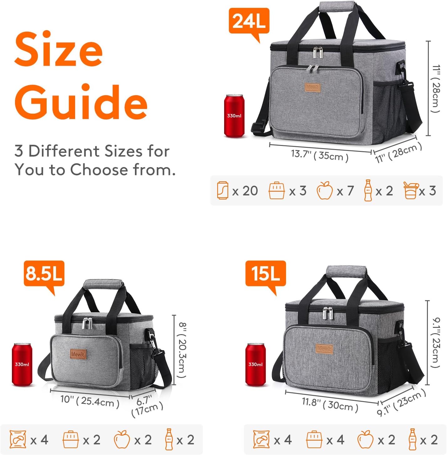Lifewit Lunch Bag 15L 24 Can Insulated Lunch Box Soft Cooler Cooling Tote for Ad...