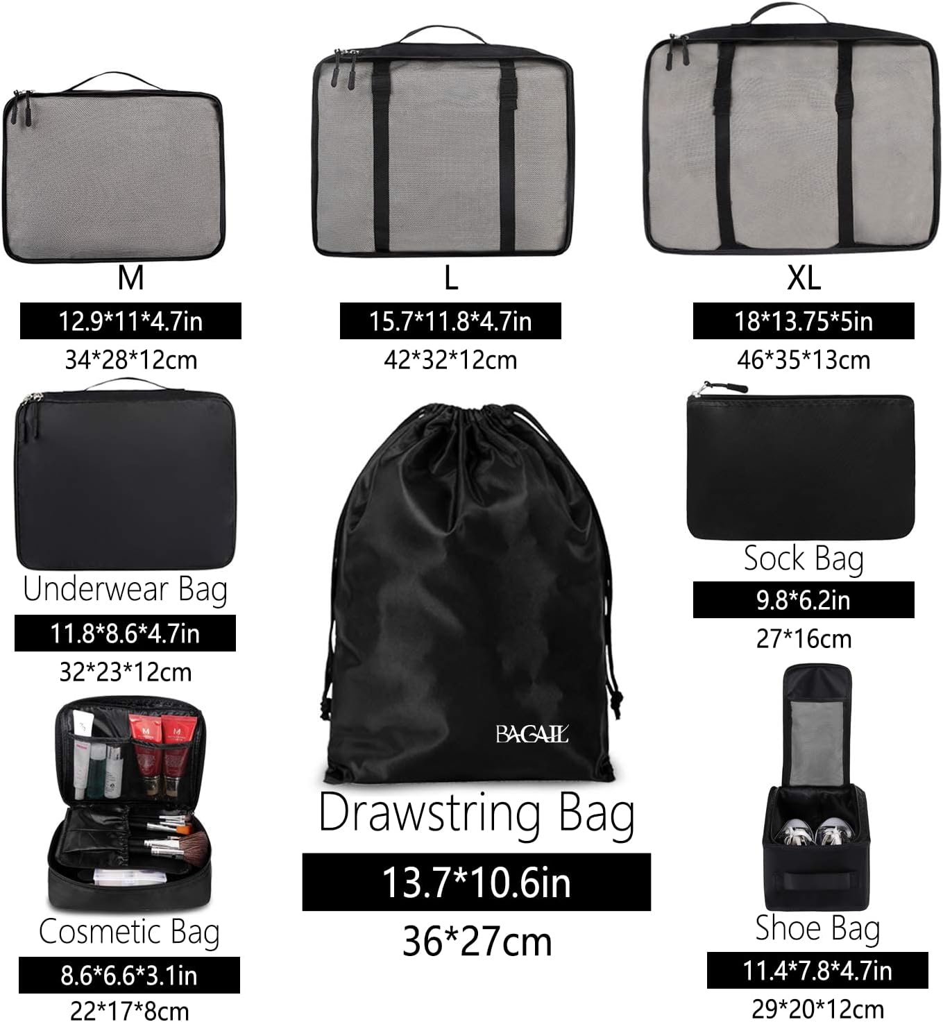 BAGAIL Packing Cubes for Suitcase 8 Set, Lightweight Luggage Packing Organizers...