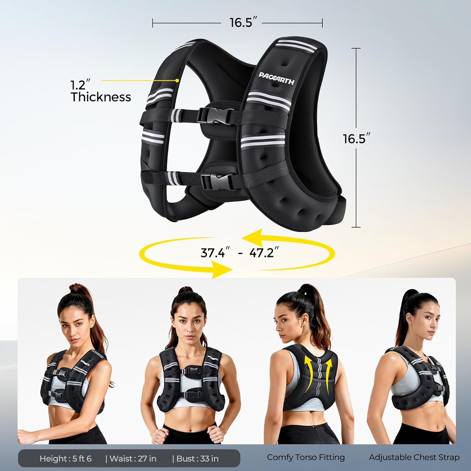 PACEARTH Weighted Vest,4lb/6lb/10lb/12lb/16lb/20lb/25lb/30lb Weight Vest with Re...