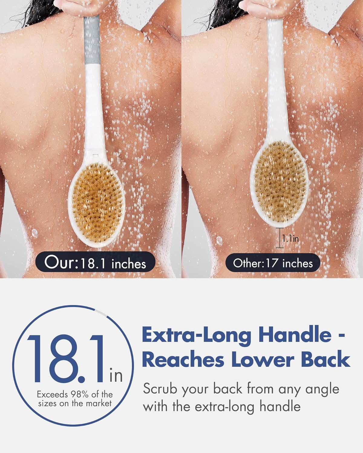 Back Scrubber Body Shower Brush: Anti Slip Long Handle Bath Brush with Stiff and...