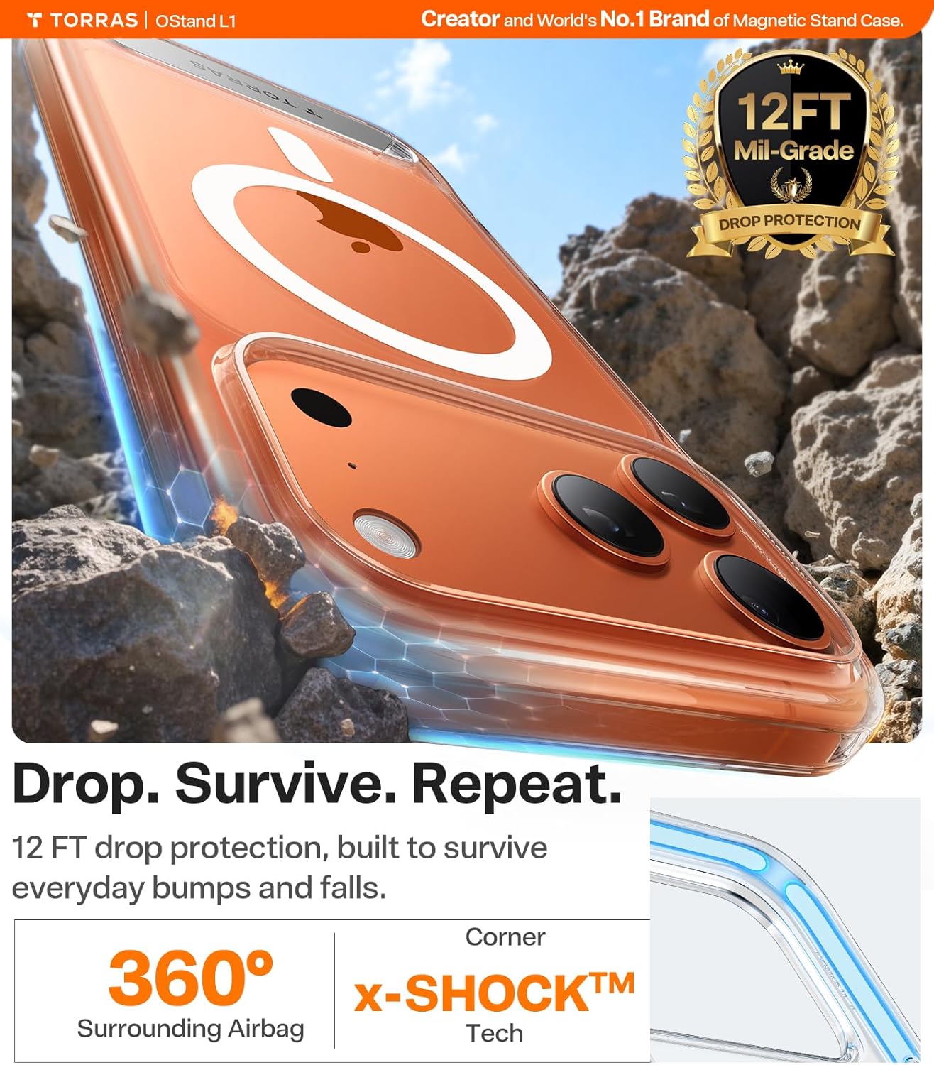 TORRAS OStand L1 for iPhone 17 Pro Case – Durable Titanium Stand, Compatible wit...