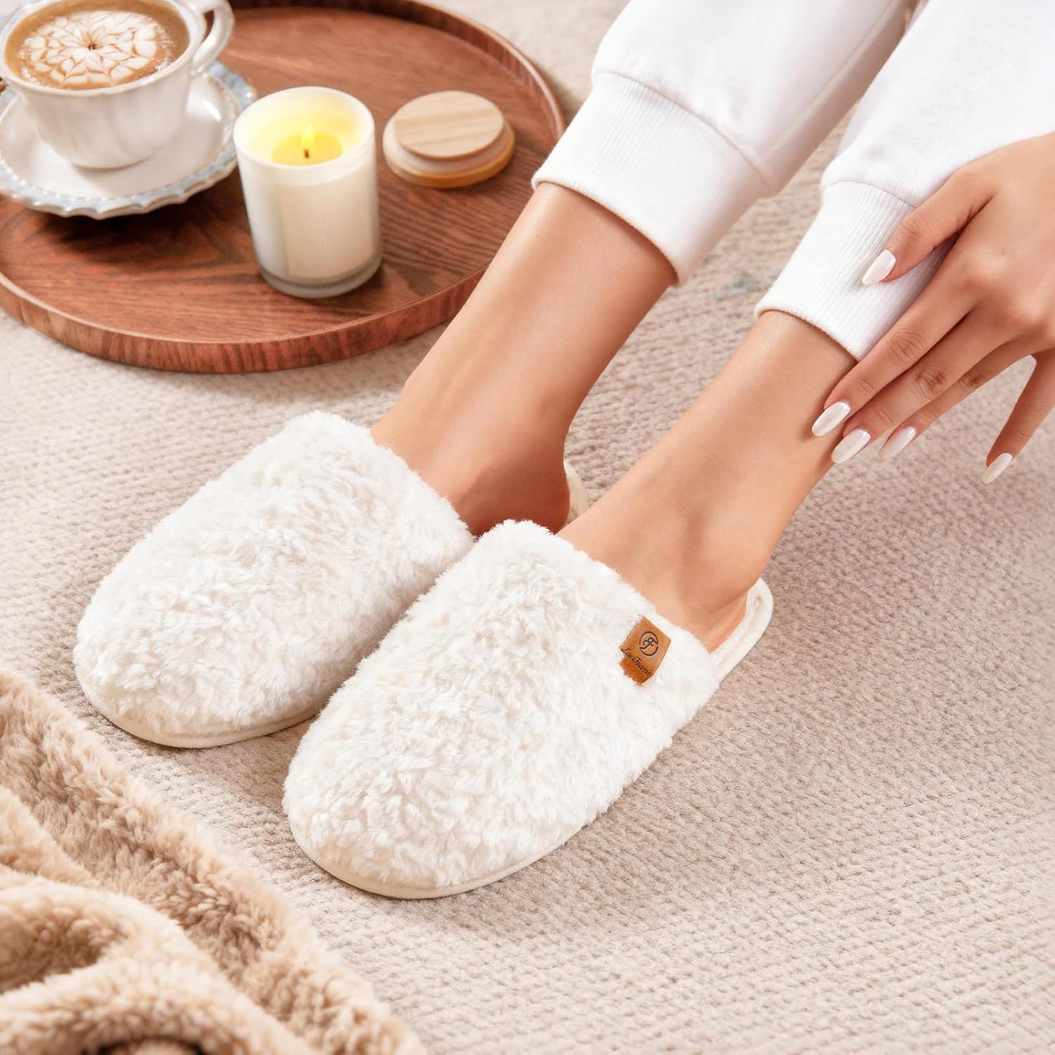 EverFoams Women's Fuzzy Slip-on Slippers Warm Cozy Soft Lightweight Memory Foam...