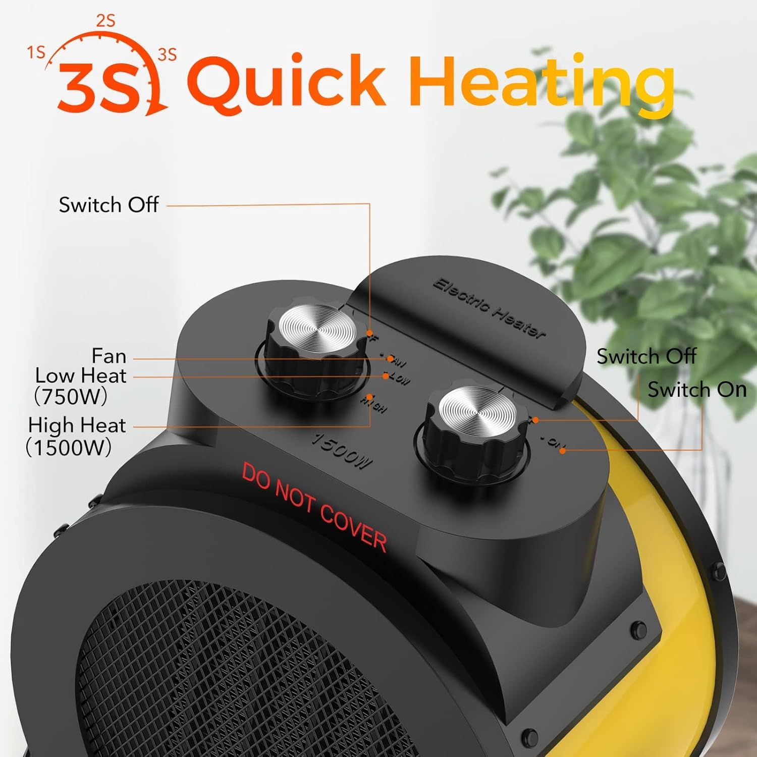 Space Heaters for Indoor Use, 1500W PTC Electric Heater with 90°Adjustable Angle...