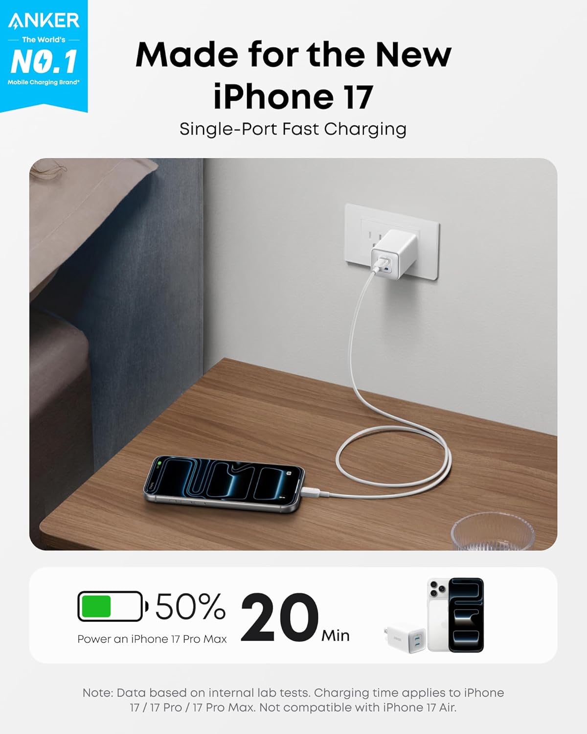 Anker Nano 47W USB C Charger, 2 Port Compact Foldable GaN Charger for iPhone 17...